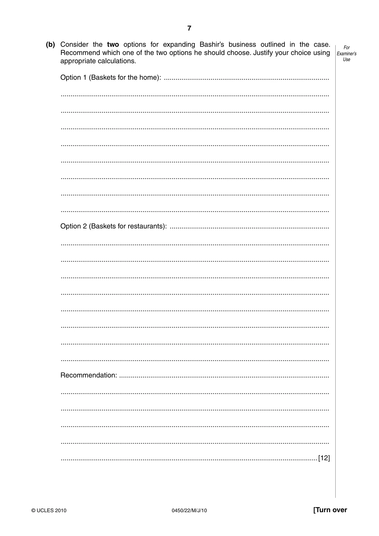 Cambridge IGCSE Business Studies 0450 2010 May/June Paper 2 · Variant 2 question paper, page 7 of 12