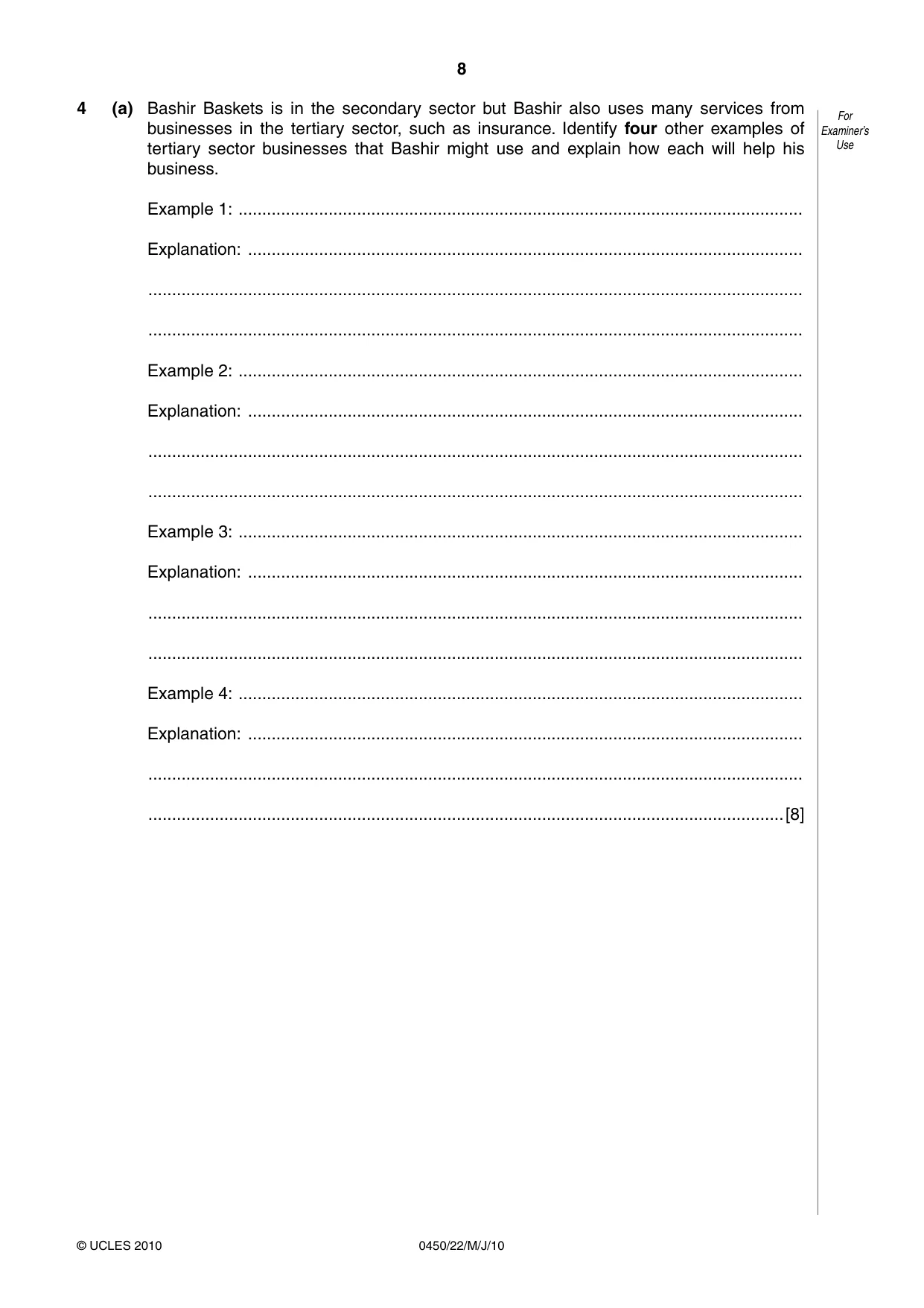Cambridge IGCSE Business Studies 0450 2010 May/June Paper 2 · Variant 2 question paper, page 8 of 12