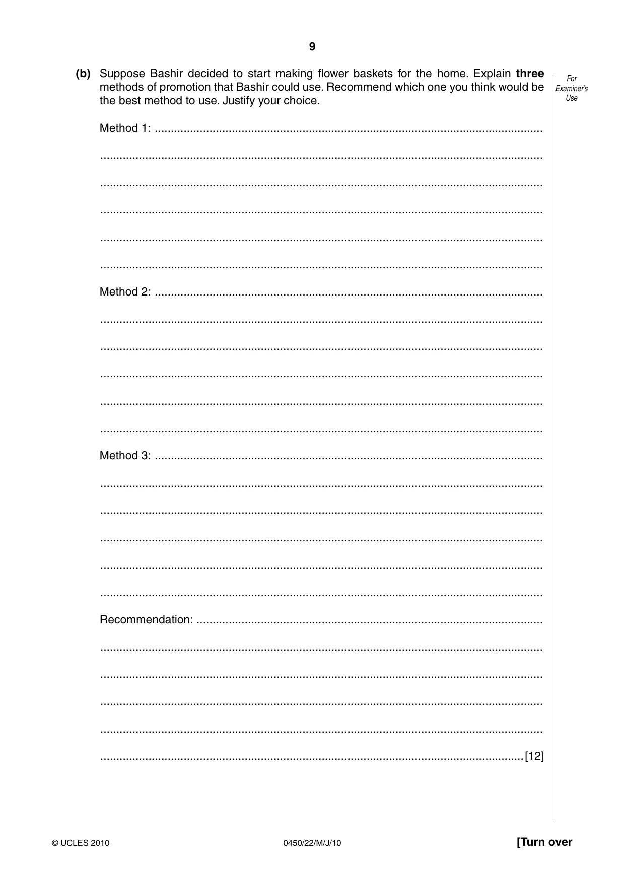 Cambridge IGCSE Business Studies 0450 2010 May/June Paper 2 · Variant 2 question paper, page 9 of 12