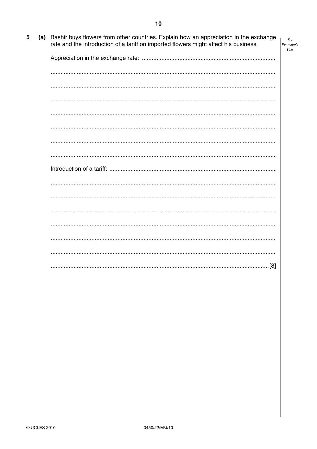 Cambridge IGCSE Business Studies 0450 2010 May/June Paper 2 · Variant 2 question paper, page 10 of 12