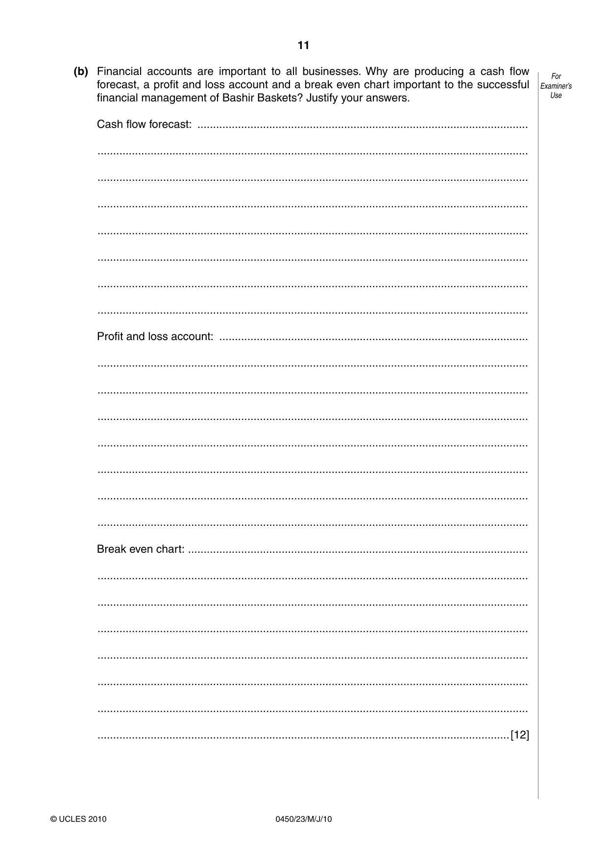 Cambridge IGCSE Business Studies 0450 2010 May/June Paper 2 · Variant 3 question paper, page 11 of 12