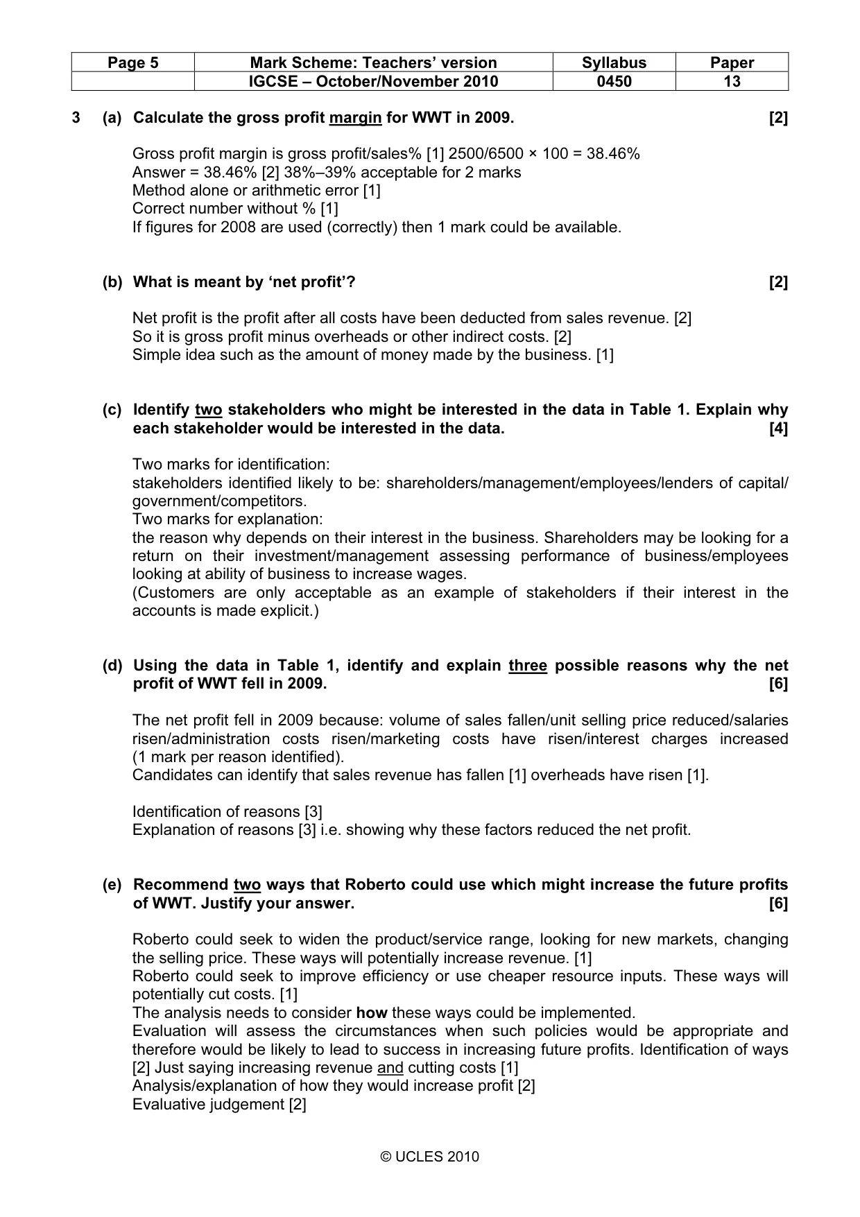 Mark scheme, page 5 of 8