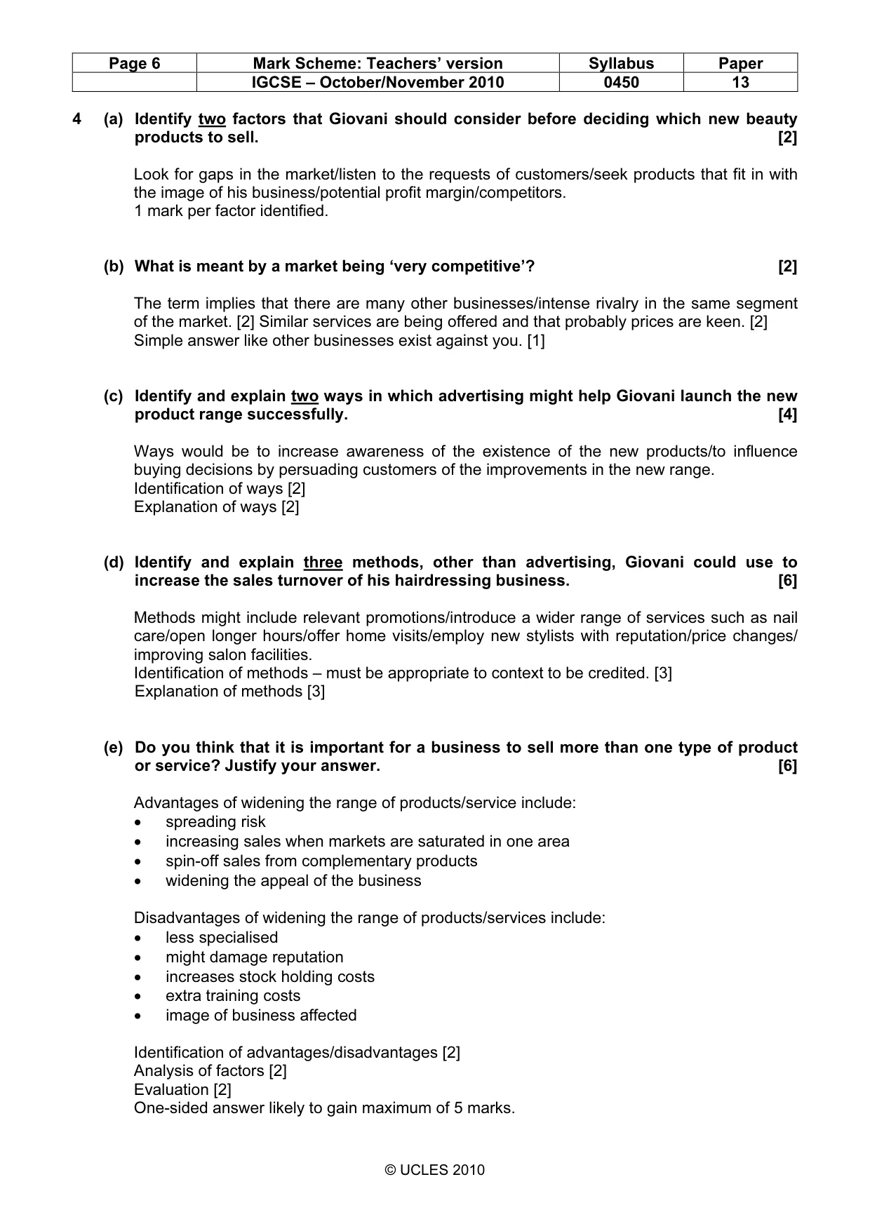 Mark scheme, page 6 of 8