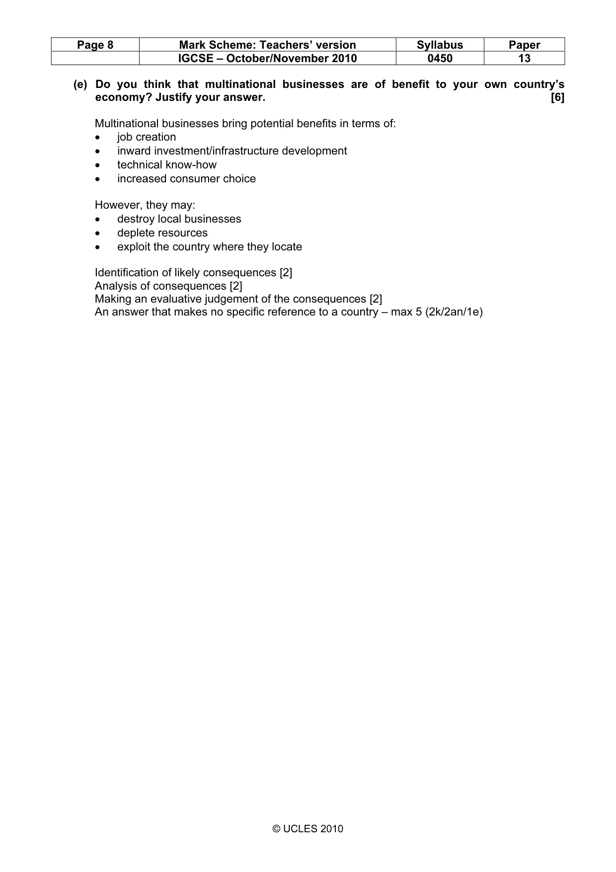 Mark scheme, page 8 of 8
