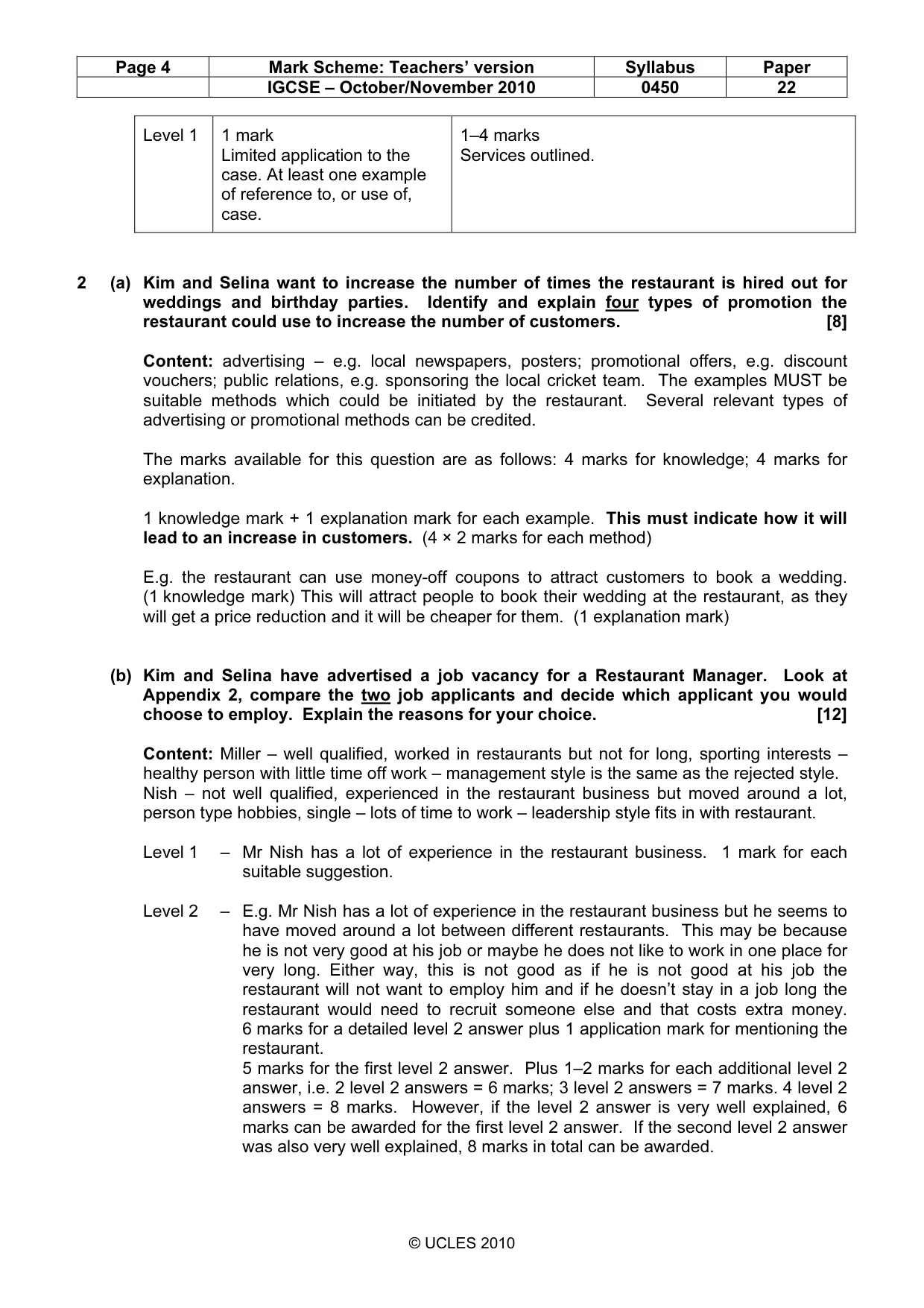Mark scheme, page 4 of 9