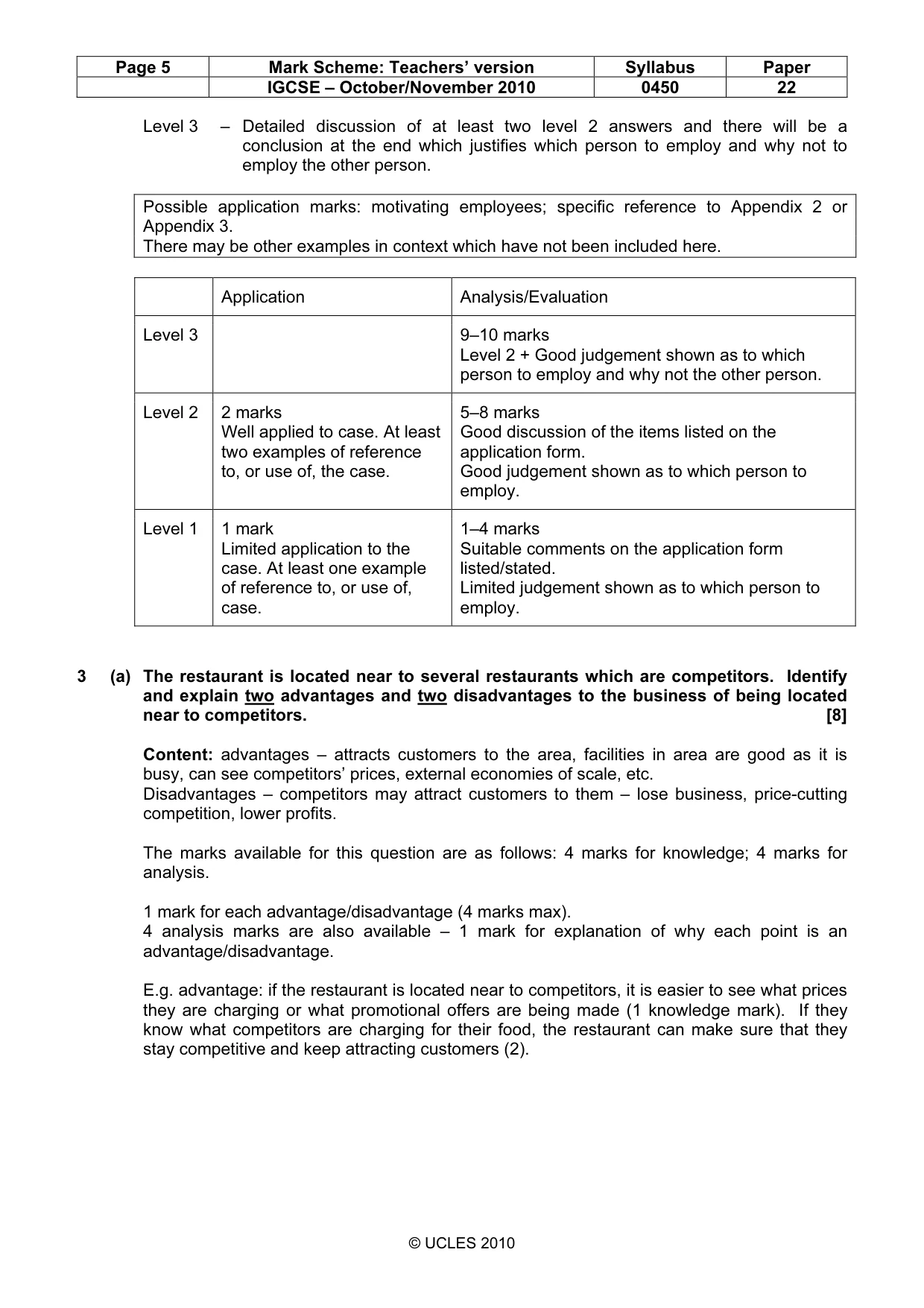 Mark scheme, page 5 of 9
