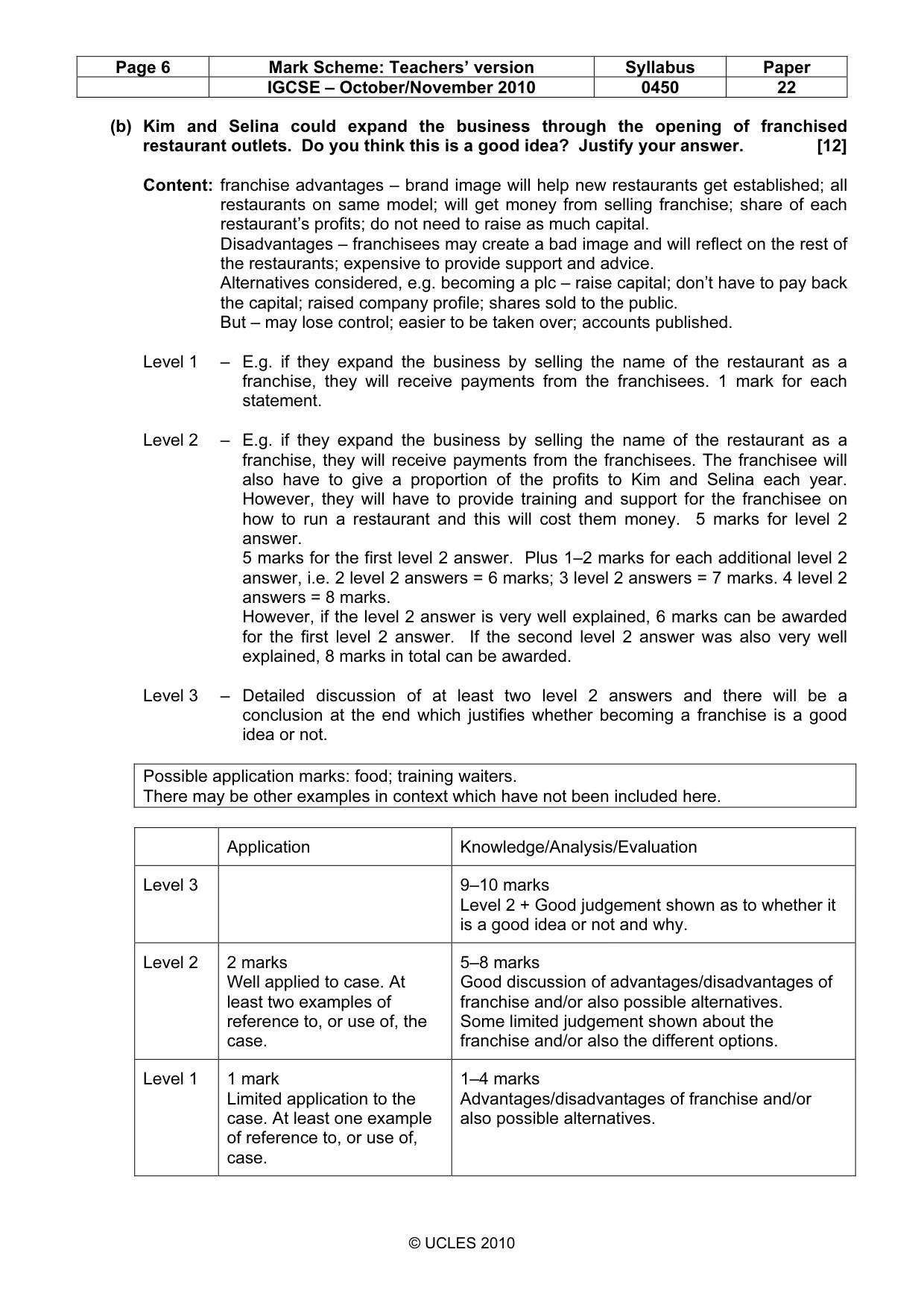 Mark scheme, page 6 of 9