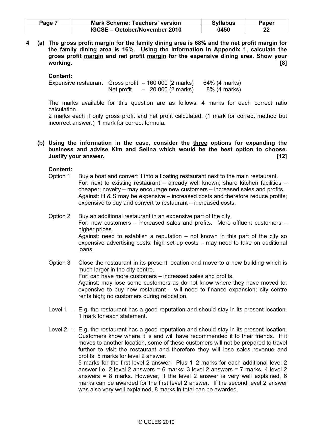 Mark scheme, page 7 of 9
