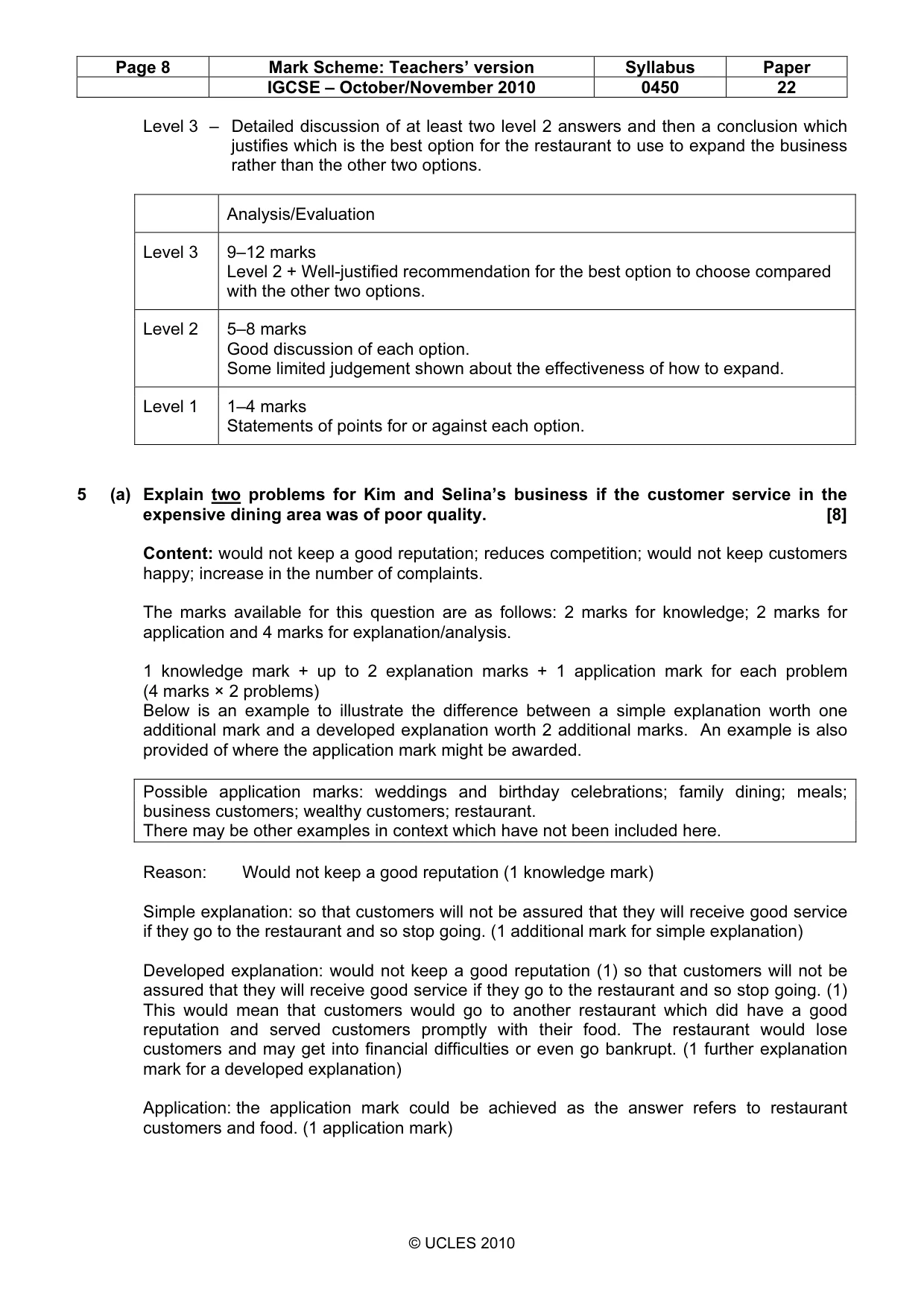 Mark scheme, page 8 of 9