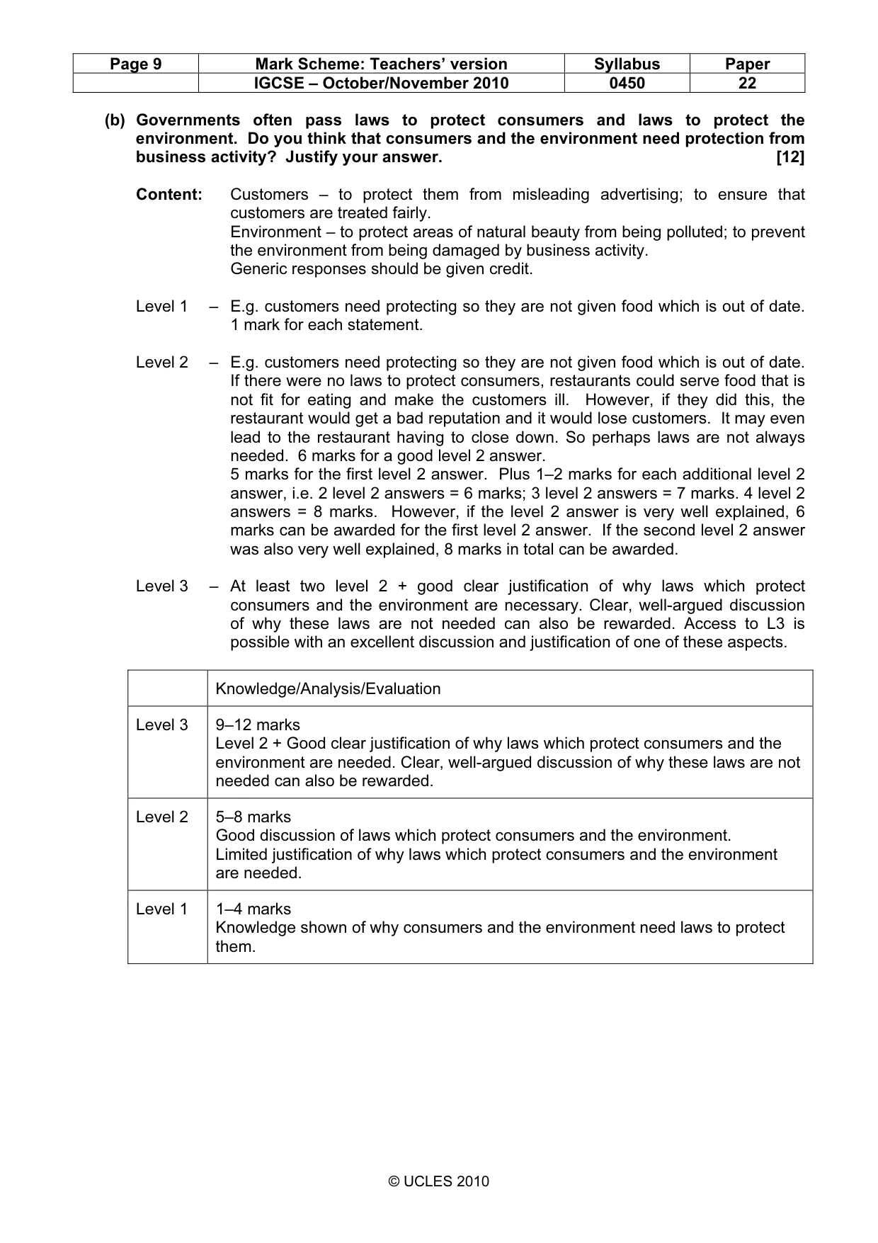 Mark scheme, page 9 of 9