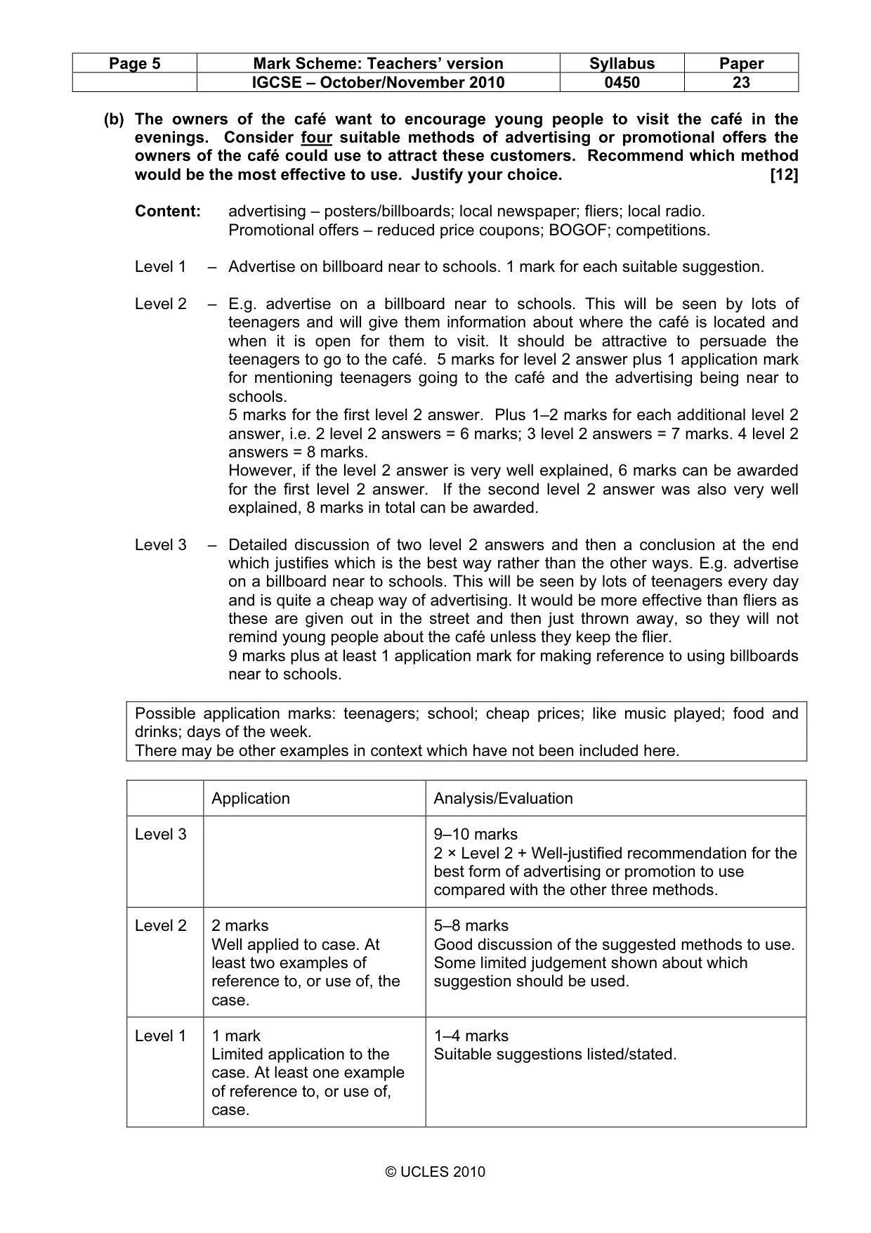 Mark scheme, page 5 of 11