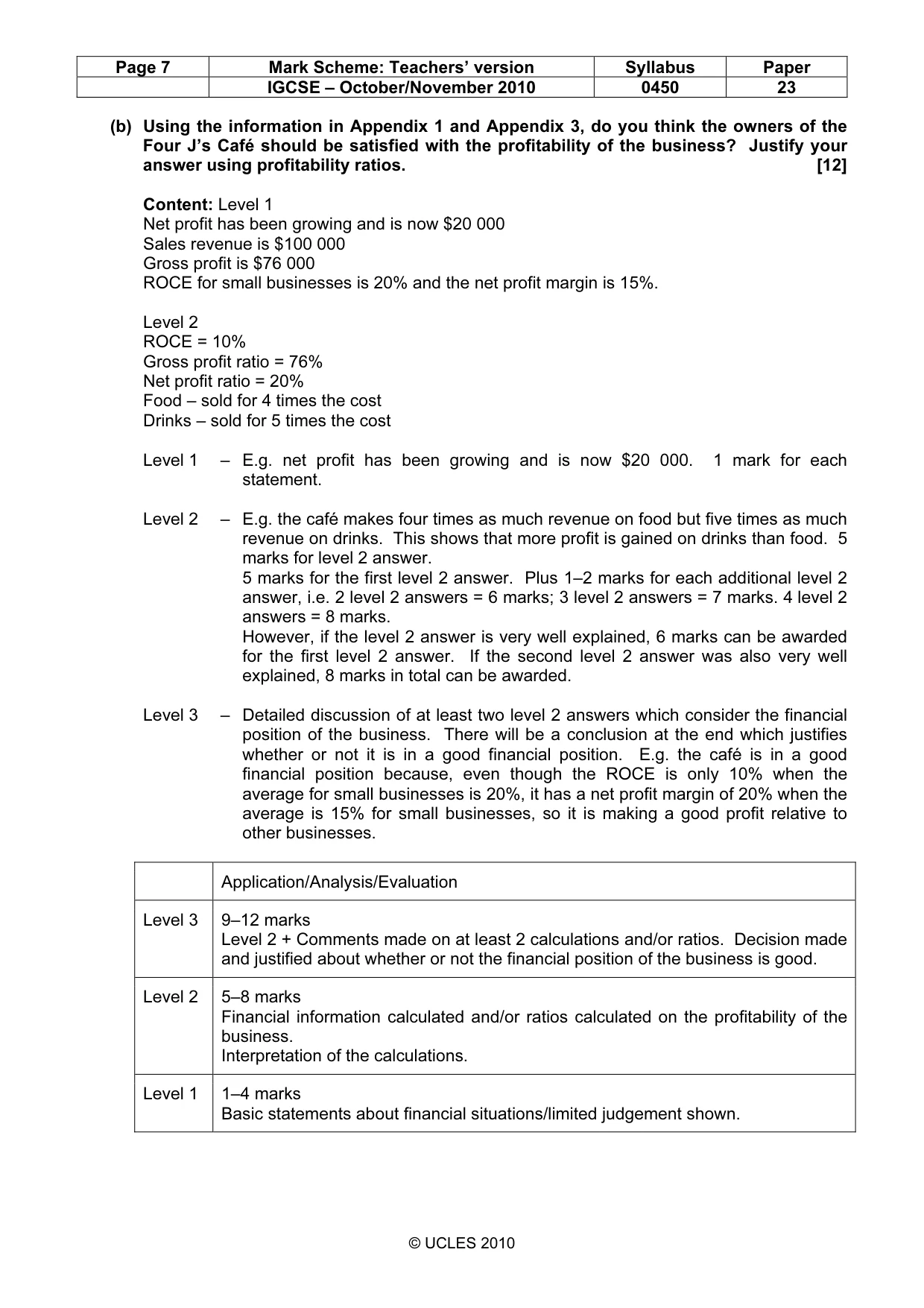 Mark scheme, page 7 of 11