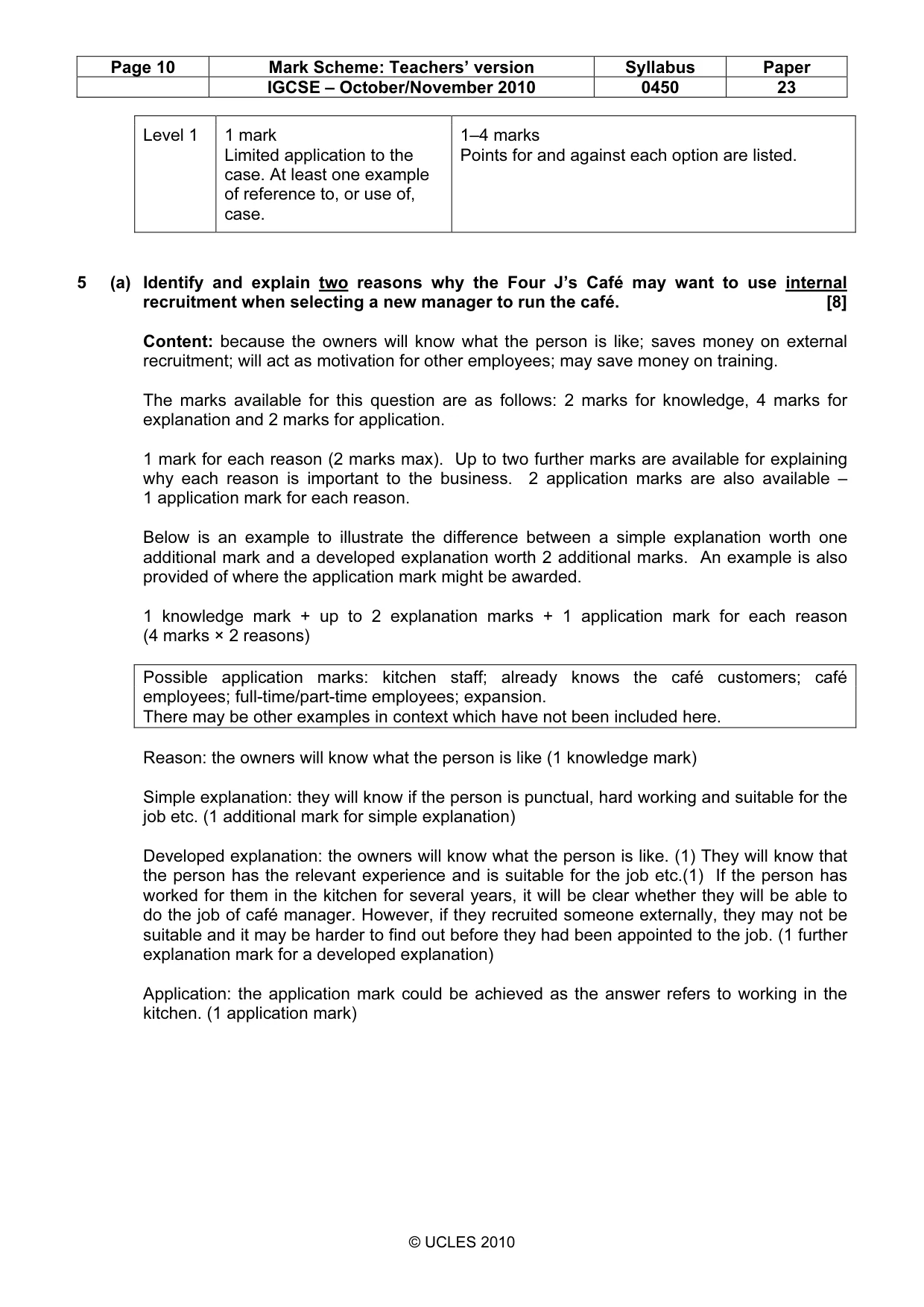Mark scheme, page 10 of 11