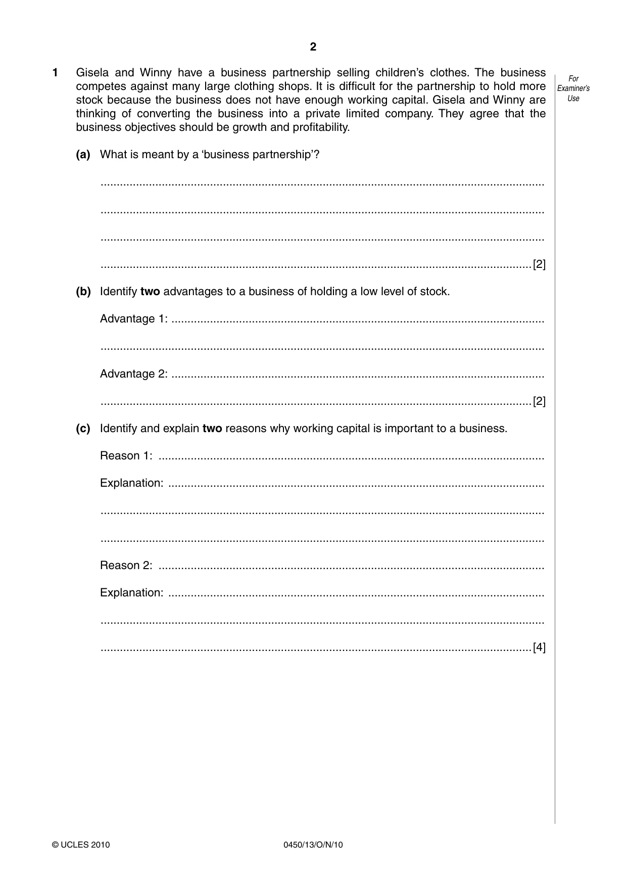 Cambridge IGCSE Business Studies 0450 2010 Oct/Nov Paper 1 · Variant 3 question paper, page 2 of 12