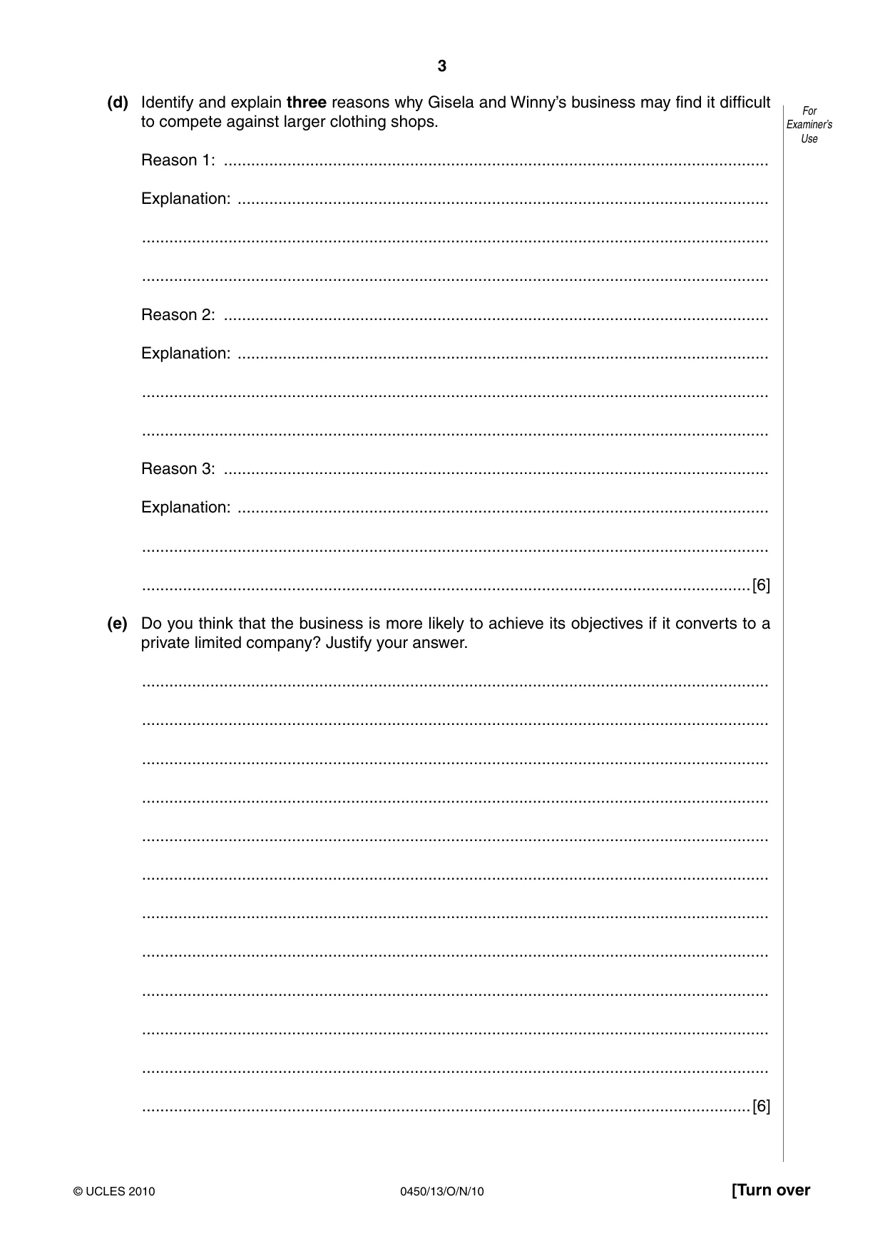Cambridge IGCSE Business Studies 0450 2010 Oct/Nov Paper 1 · Variant 3 question paper, page 3 of 12