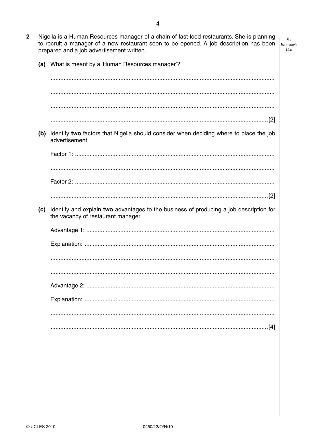 Cambridge IGCSE Business Studies 0450 2010 Oct/Nov Paper 1 · Variant 3 question paper, page 4 of 12