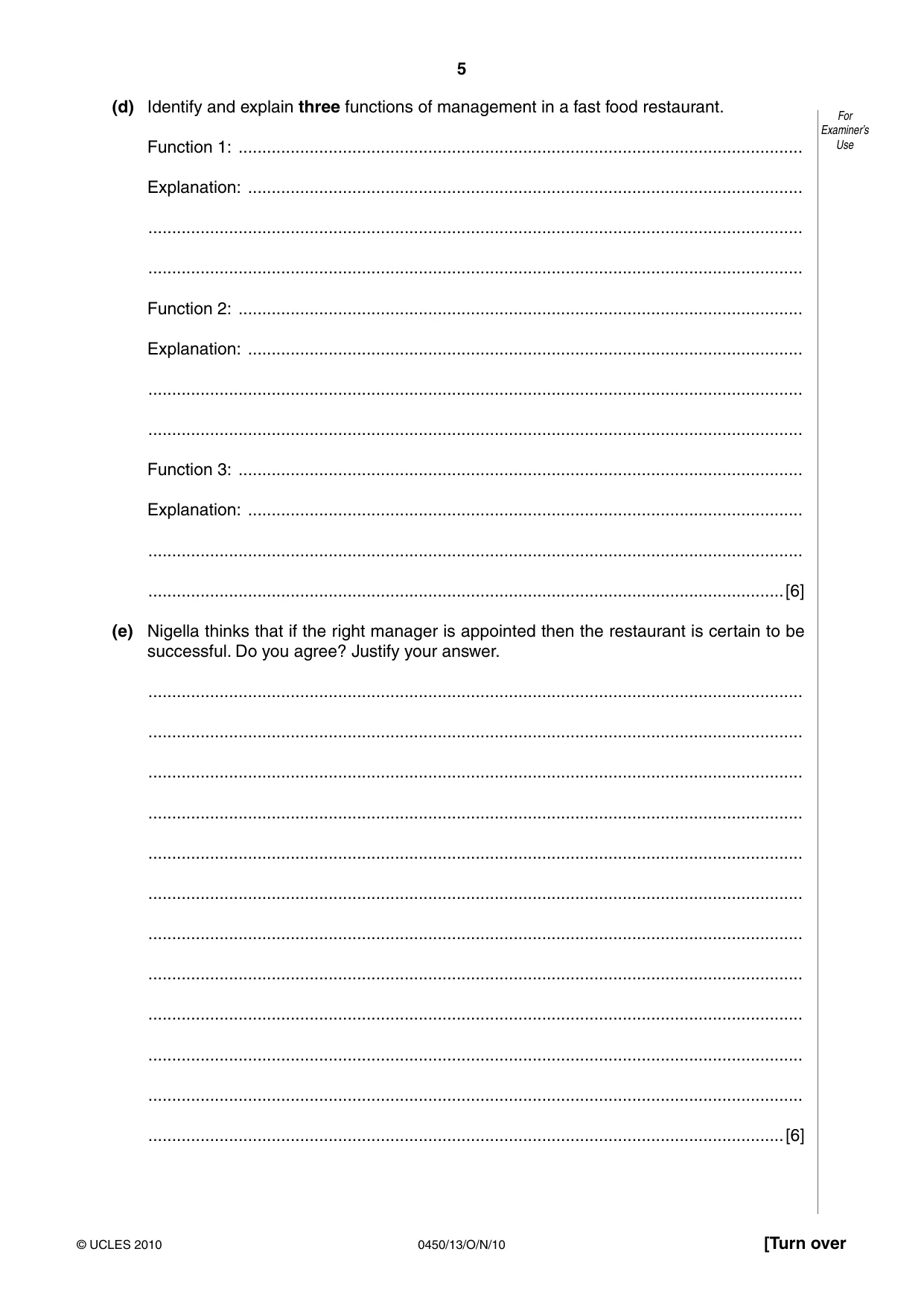 Cambridge IGCSE Business Studies 0450 2010 Oct/Nov Paper 1 · Variant 3 question paper, page 5 of 12
