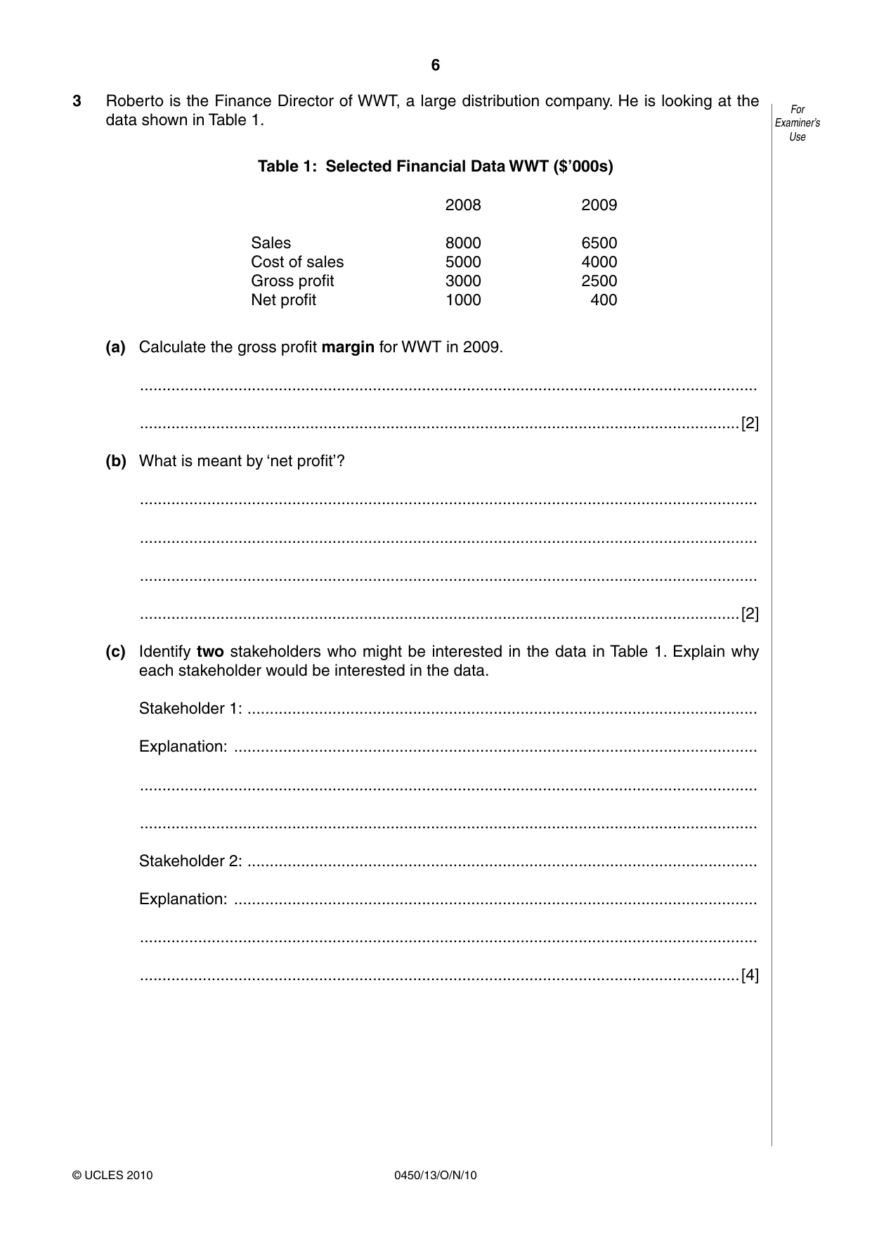 Cambridge IGCSE Business Studies 0450 2010 Oct/Nov Paper 1 · Variant 3 question paper, page 6 of 12