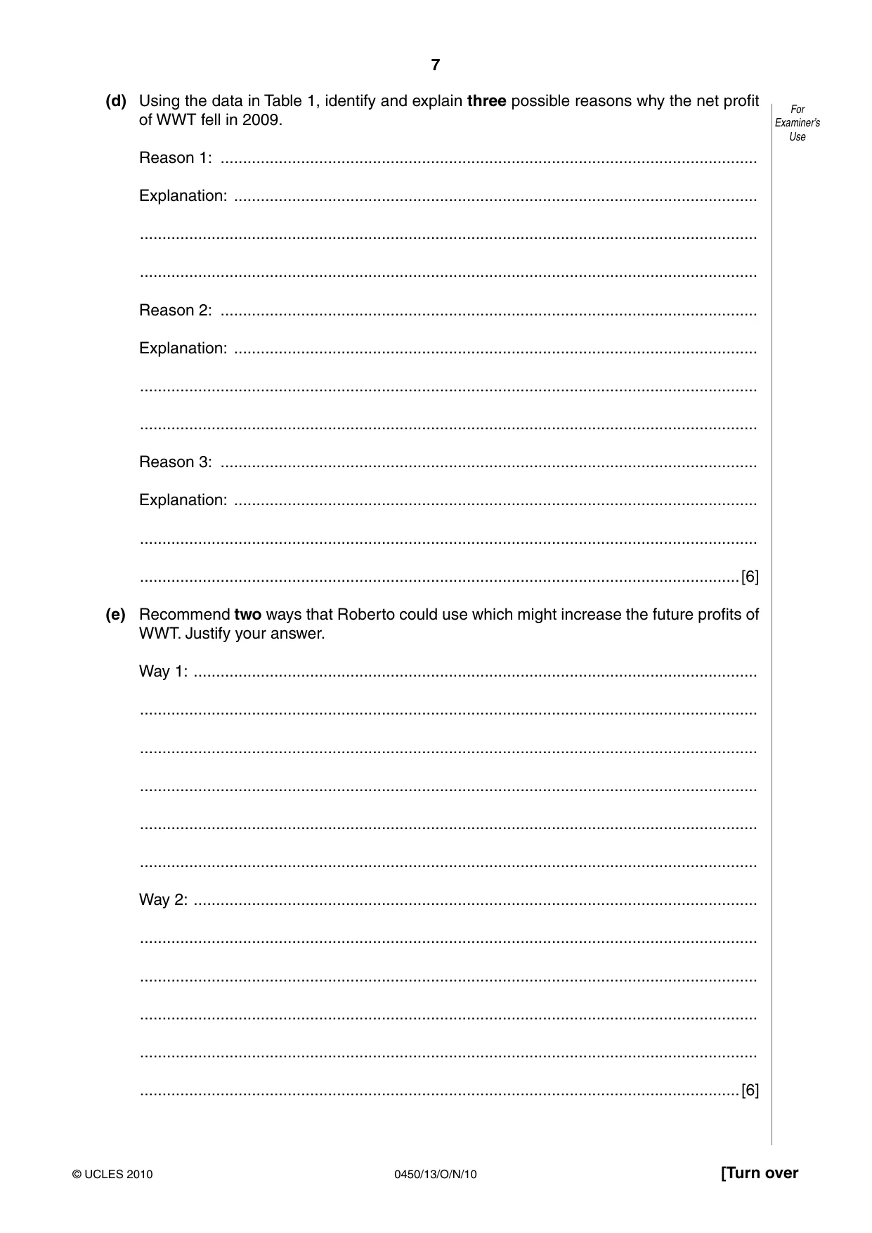 Cambridge IGCSE Business Studies 0450 2010 Oct/Nov Paper 1 · Variant 3 question paper, page 7 of 12