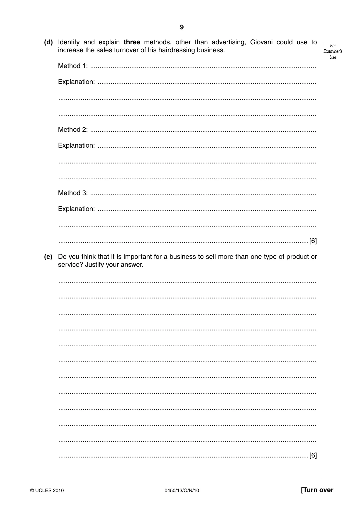 Cambridge IGCSE Business Studies 0450 2010 Oct/Nov Paper 1 · Variant 3 question paper, page 9 of 12