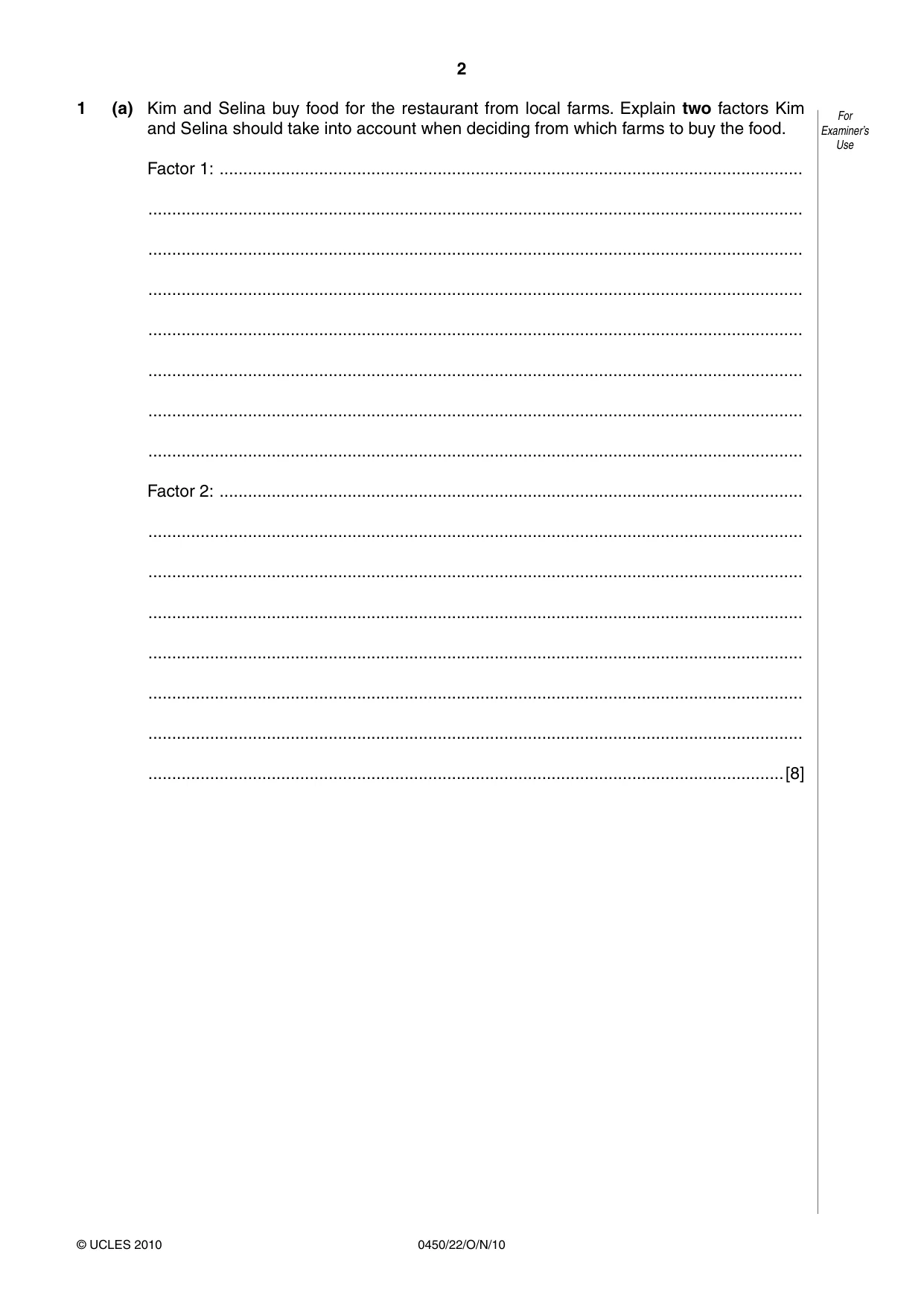 Cambridge IGCSE Business Studies 0450 2010 Oct/Nov Paper 2 · Variant 2 question paper, page 2 of 12