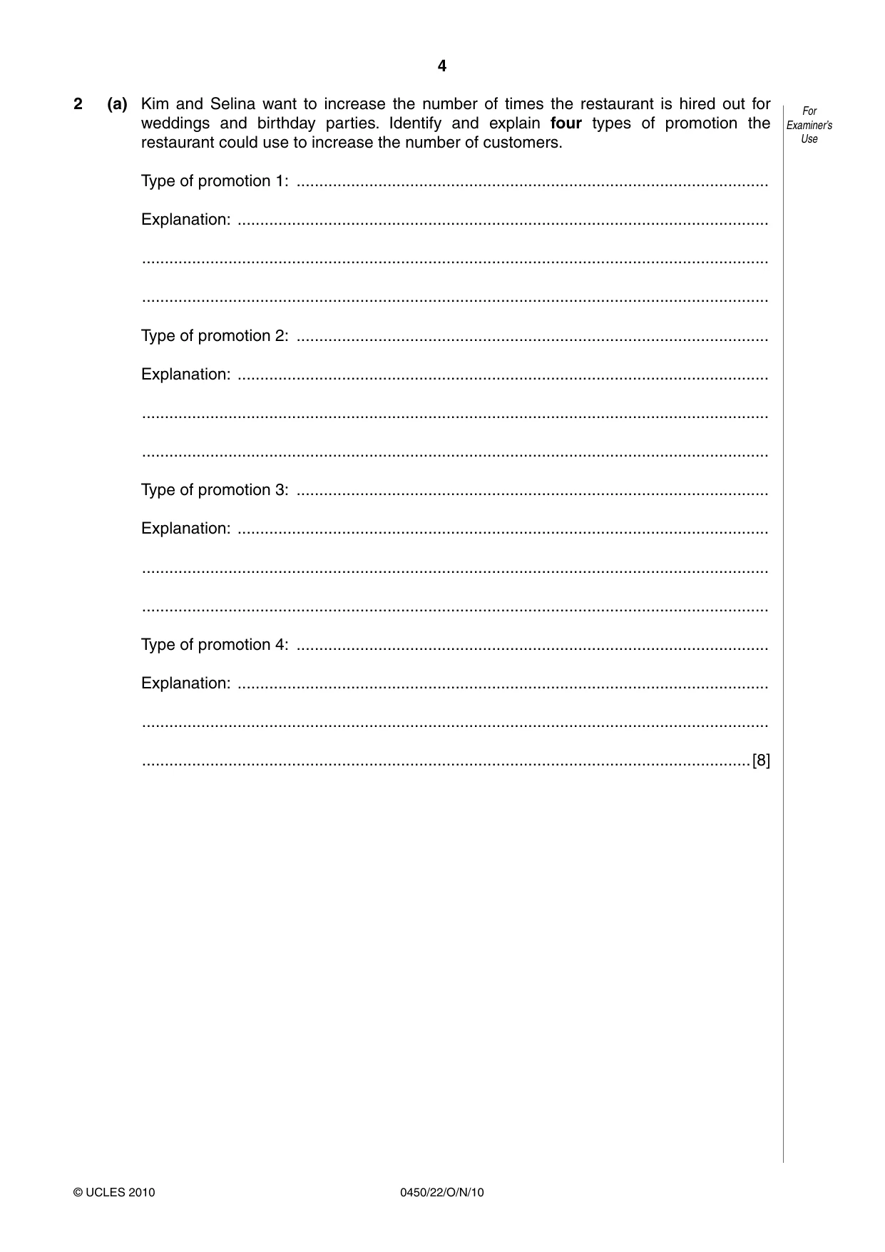 Cambridge IGCSE Business Studies 0450 2010 Oct/Nov Paper 2 · Variant 2 question paper, page 4 of 12