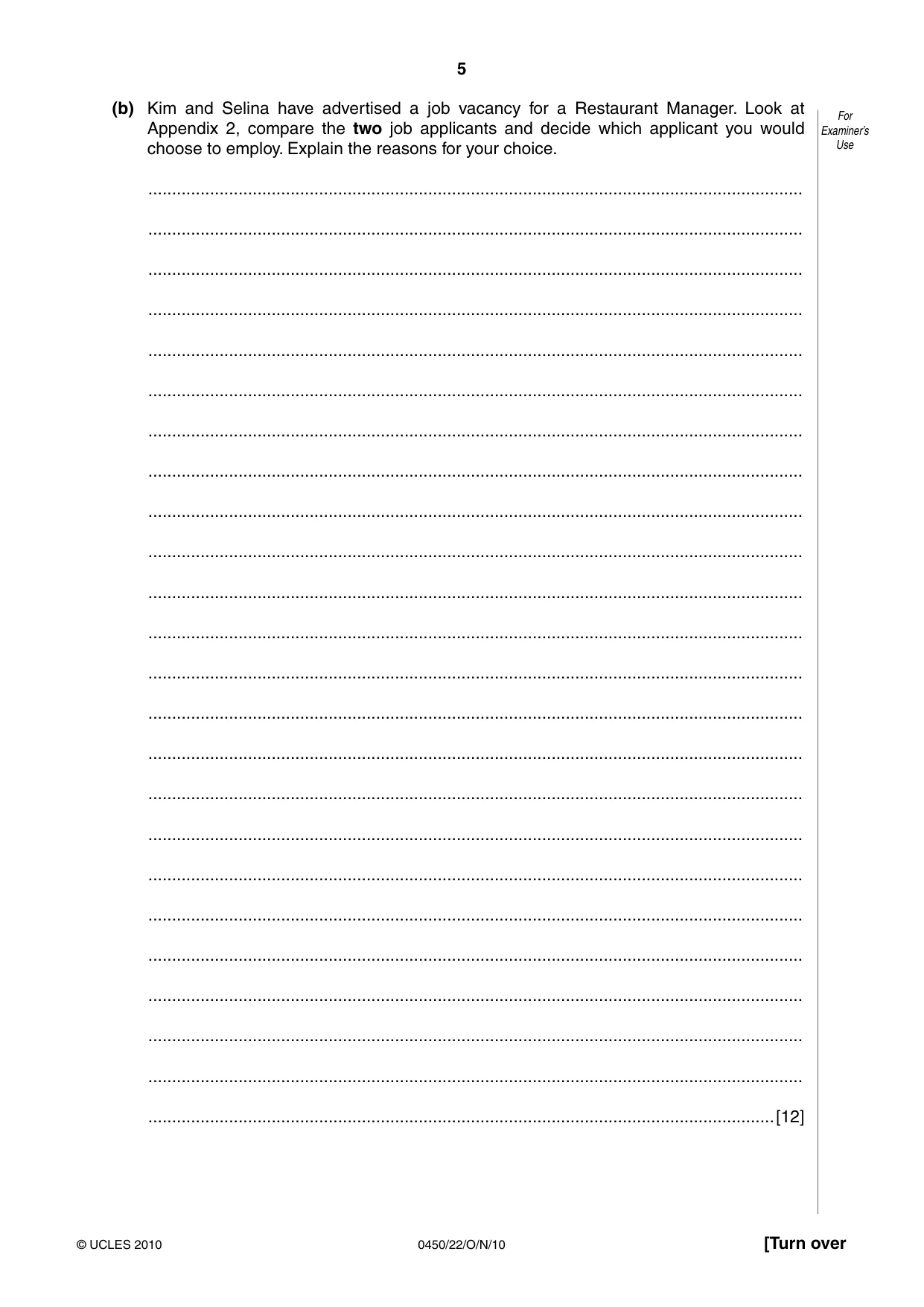 Cambridge IGCSE Business Studies 0450 2010 Oct/Nov Paper 2 · Variant 2 question paper, page 5 of 12