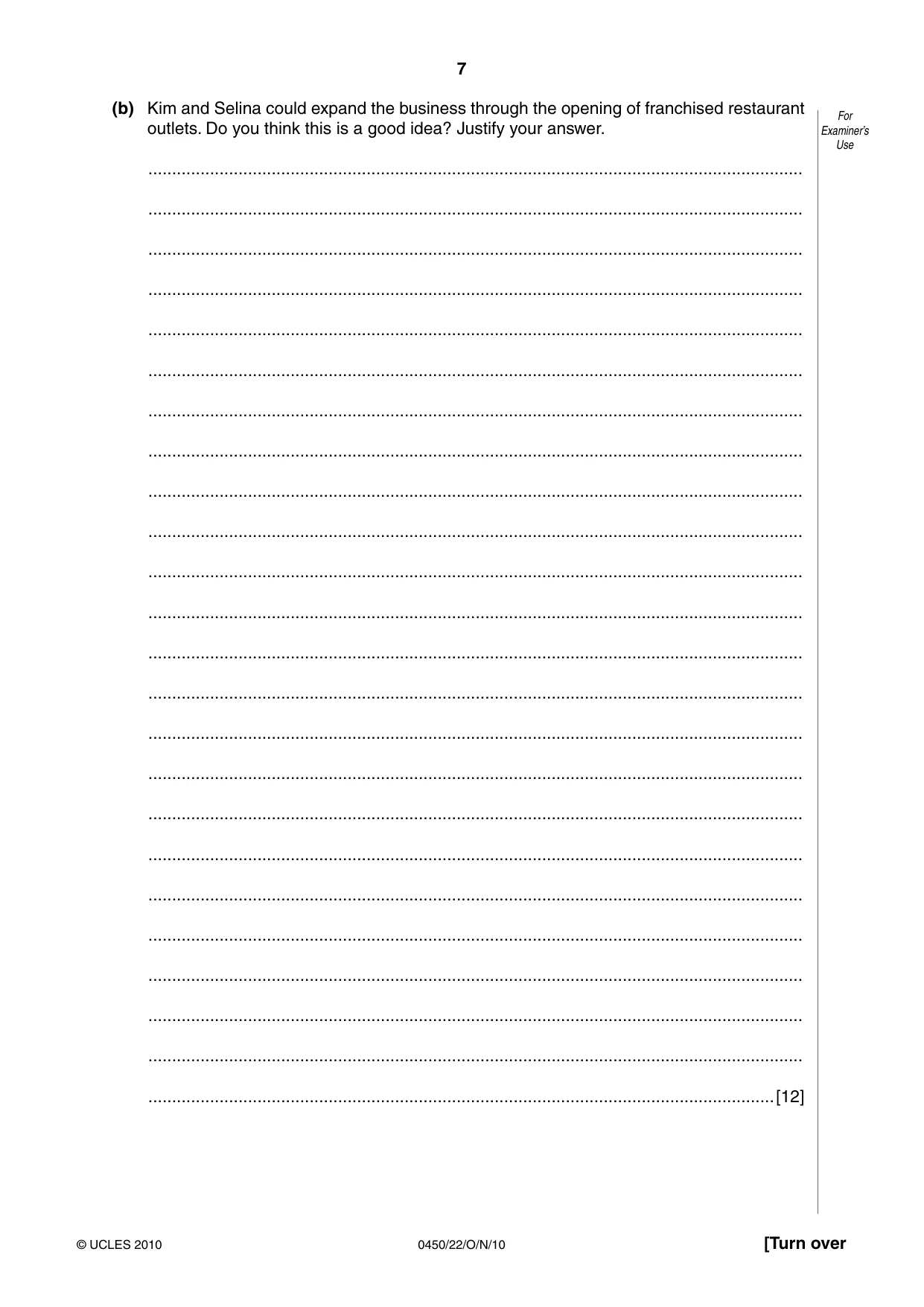 Cambridge IGCSE Business Studies 0450 2010 Oct/Nov Paper 2 · Variant 2 question paper, page 7 of 12