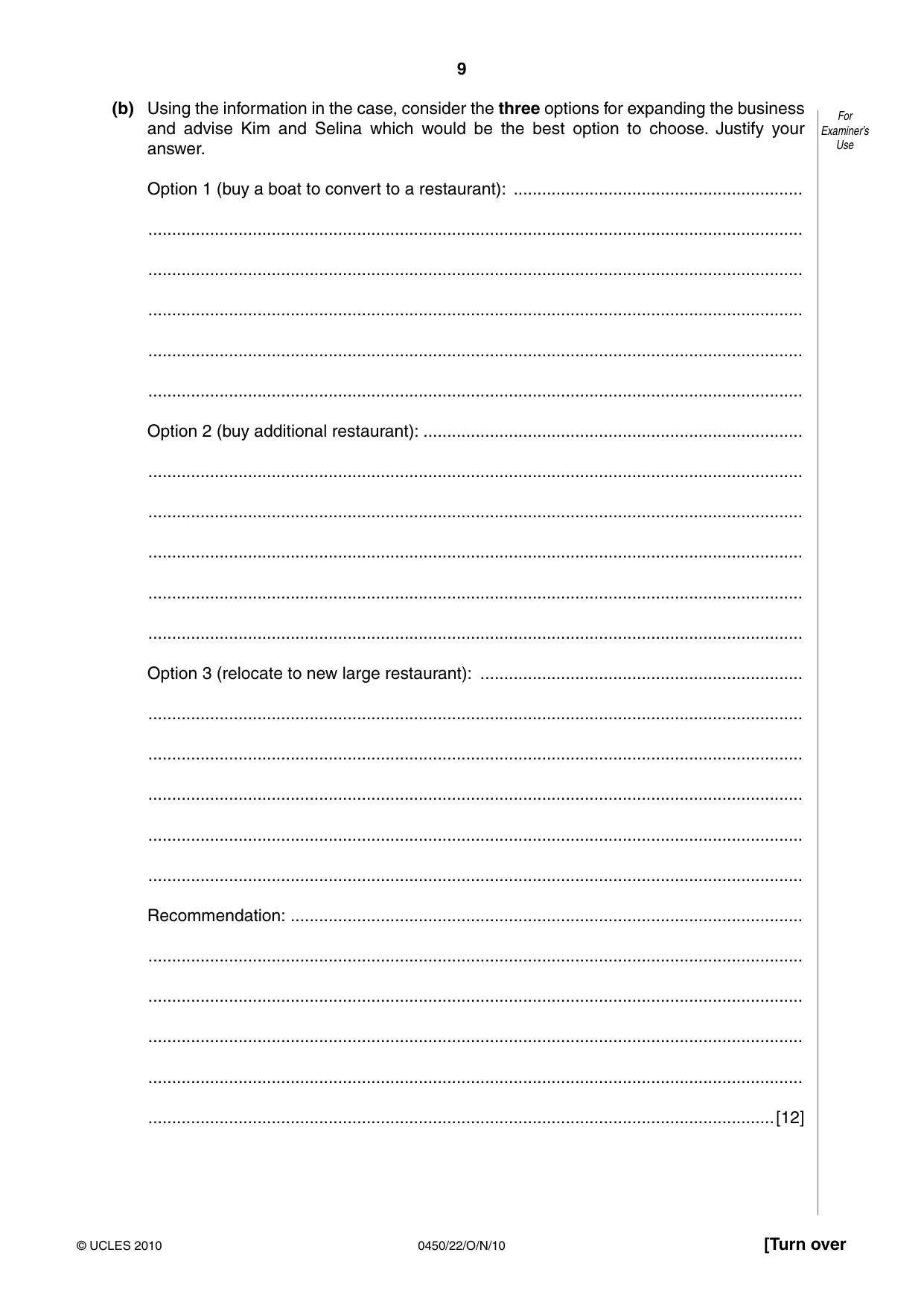 Cambridge IGCSE Business Studies 0450 2010 Oct/Nov Paper 2 · Variant 2 question paper, page 9 of 12