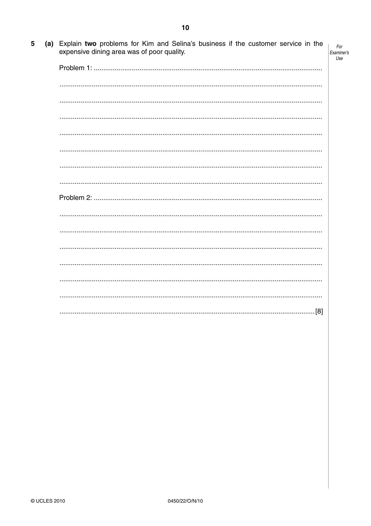 Cambridge IGCSE Business Studies 0450 2010 Oct/Nov Paper 2 · Variant 2 question paper, page 10 of 12