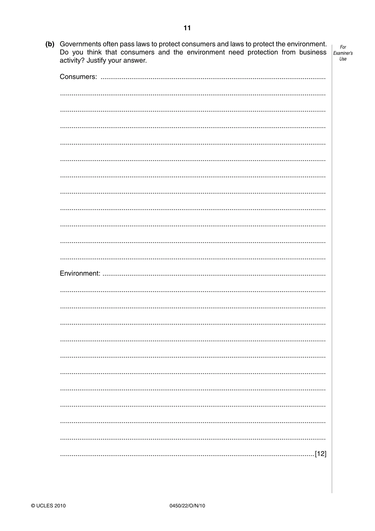 Cambridge IGCSE Business Studies 0450 2010 Oct/Nov Paper 2 · Variant 2 question paper, page 11 of 12