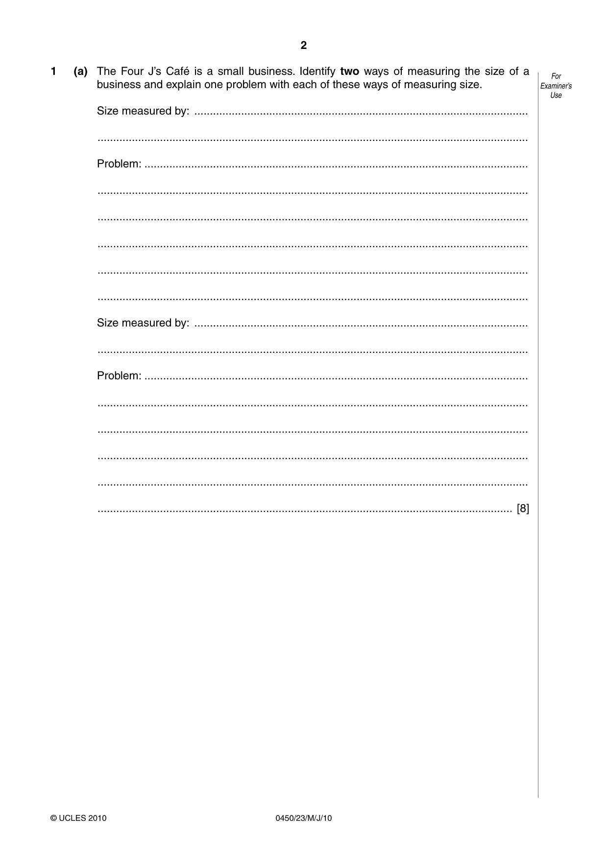 Cambridge IGCSE Business Studies 0450 2010 Oct/Nov Paper 2 · Variant 3 question paper, page 2 of 12