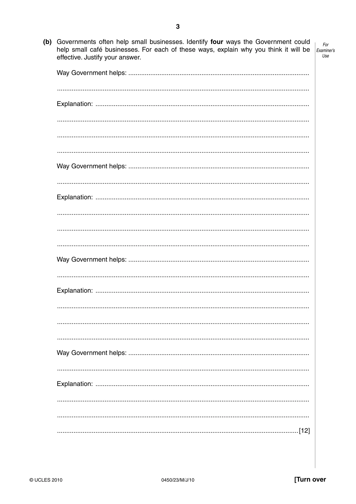 Cambridge IGCSE Business Studies 0450 2010 Oct/Nov Paper 2 · Variant 3 question paper, page 3 of 12
