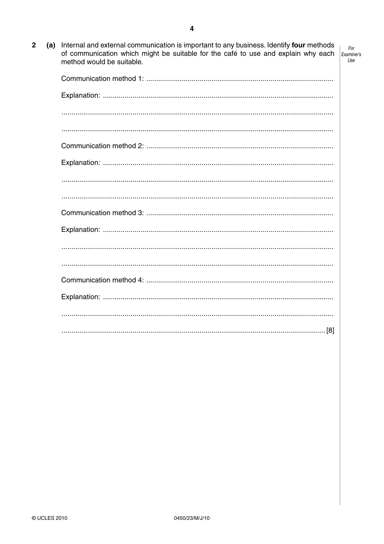 Cambridge IGCSE Business Studies 0450 2010 Oct/Nov Paper 2 · Variant 3 question paper, page 4 of 12