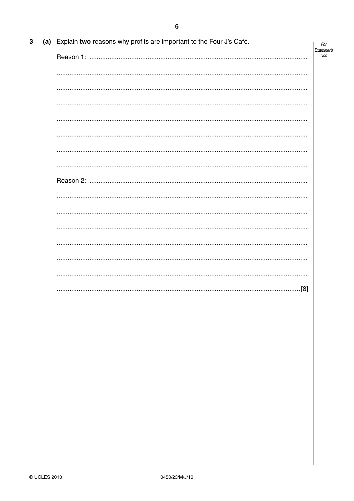 Cambridge IGCSE Business Studies 0450 2010 Oct/Nov Paper 2 · Variant 3 question paper, page 6 of 12