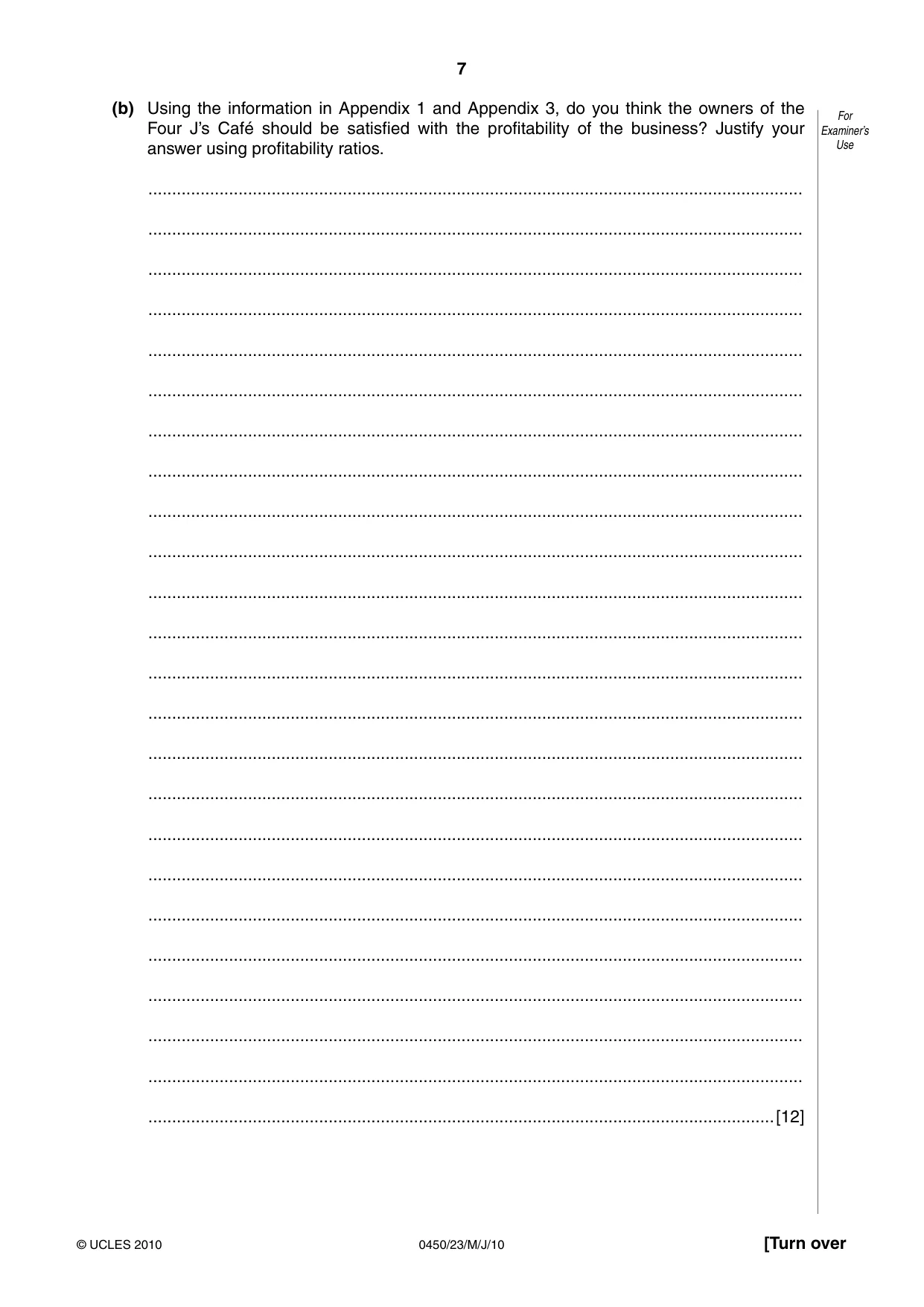 Cambridge IGCSE Business Studies 0450 2010 Oct/Nov Paper 2 · Variant 3 question paper, page 7 of 12