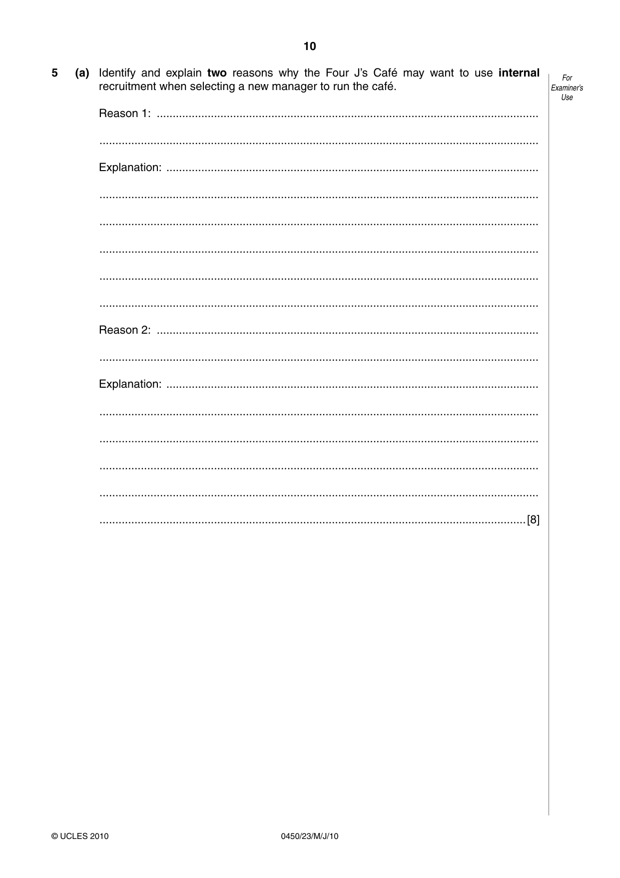 Cambridge IGCSE Business Studies 0450 2010 Oct/Nov Paper 2 · Variant 3 question paper, page 10 of 12