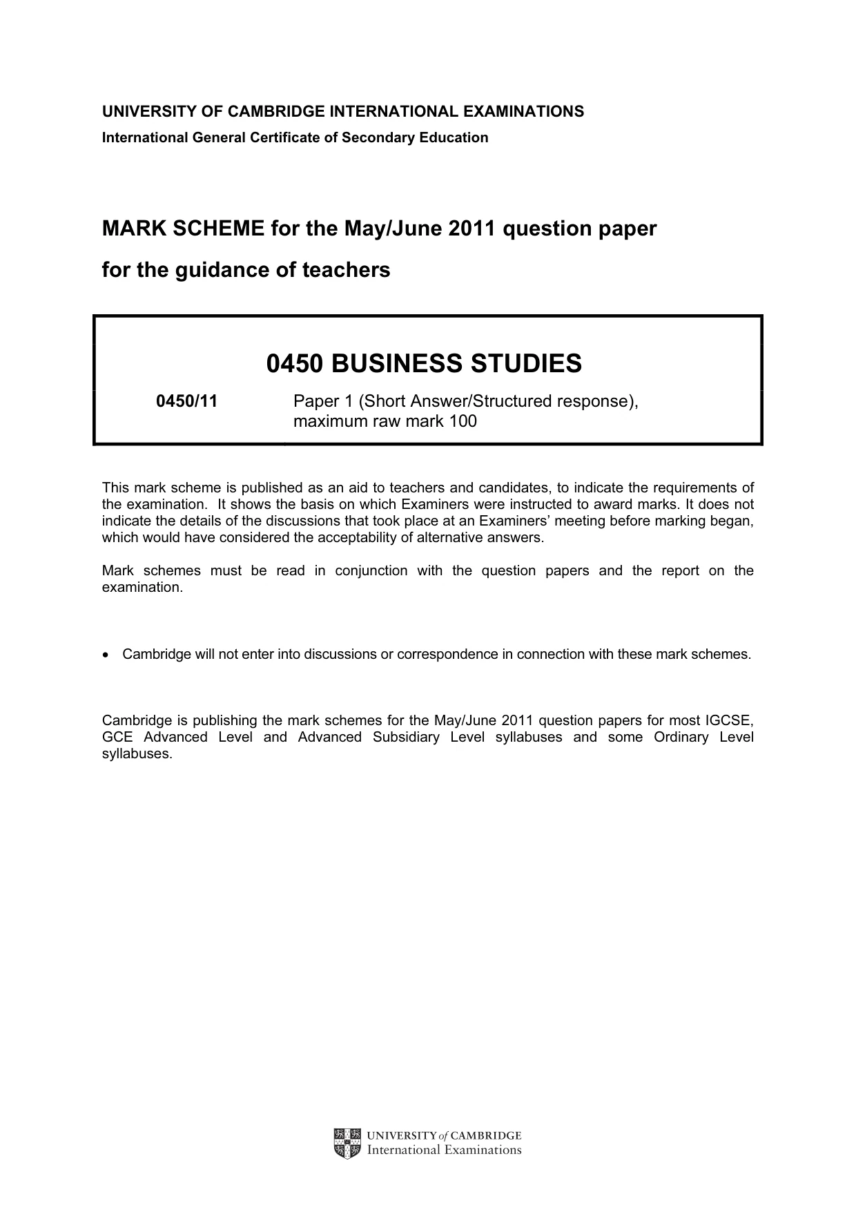Mark scheme, page 1 of 11