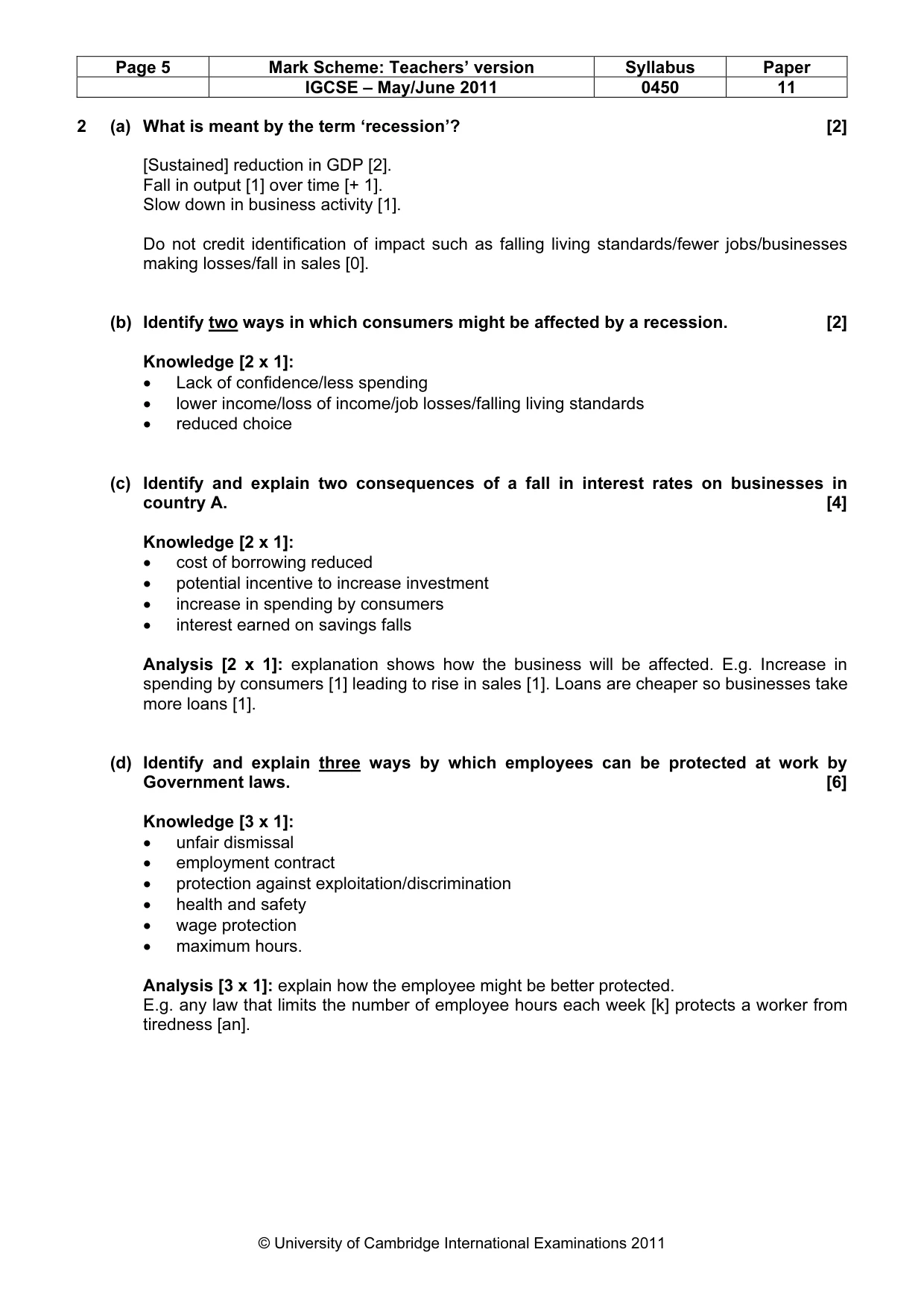Mark scheme, page 5 of 11