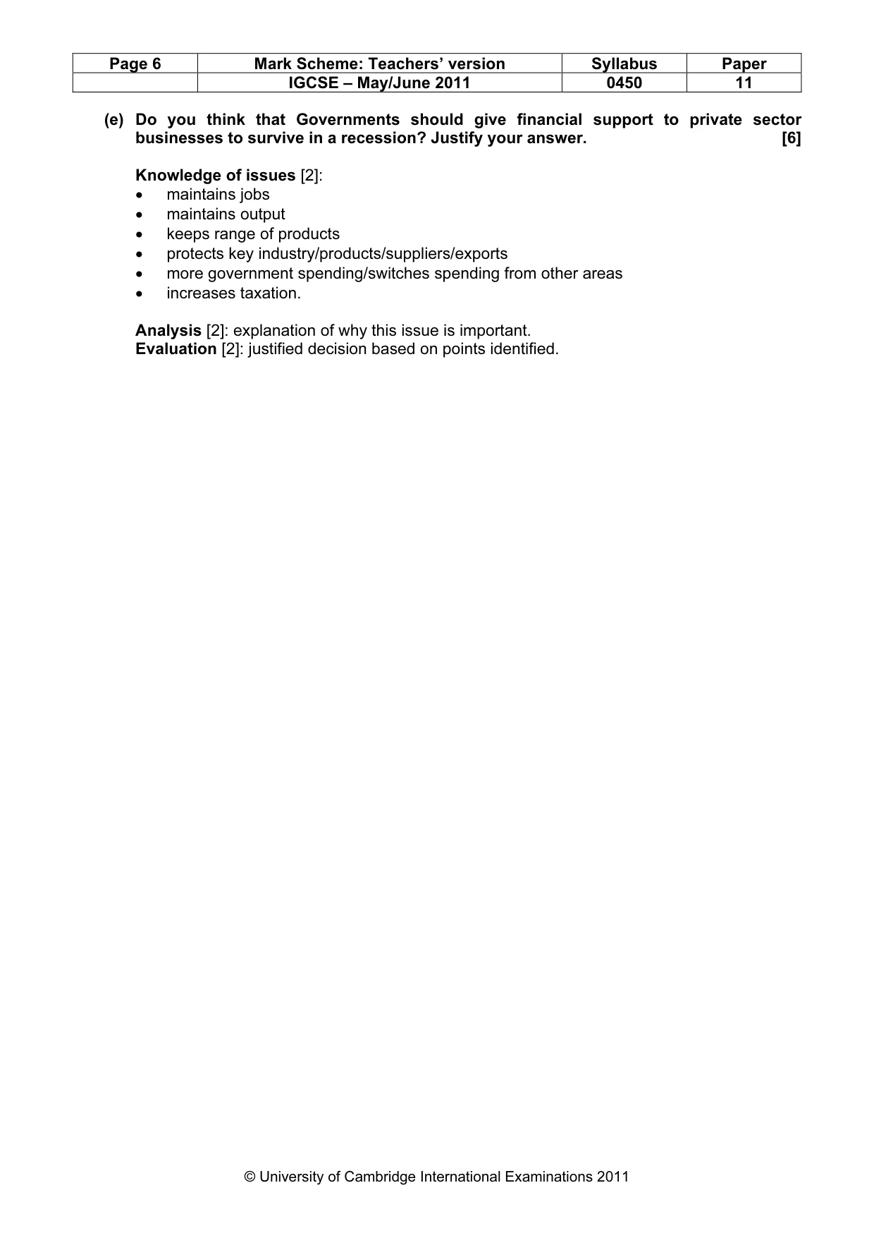 Mark scheme, page 6 of 11