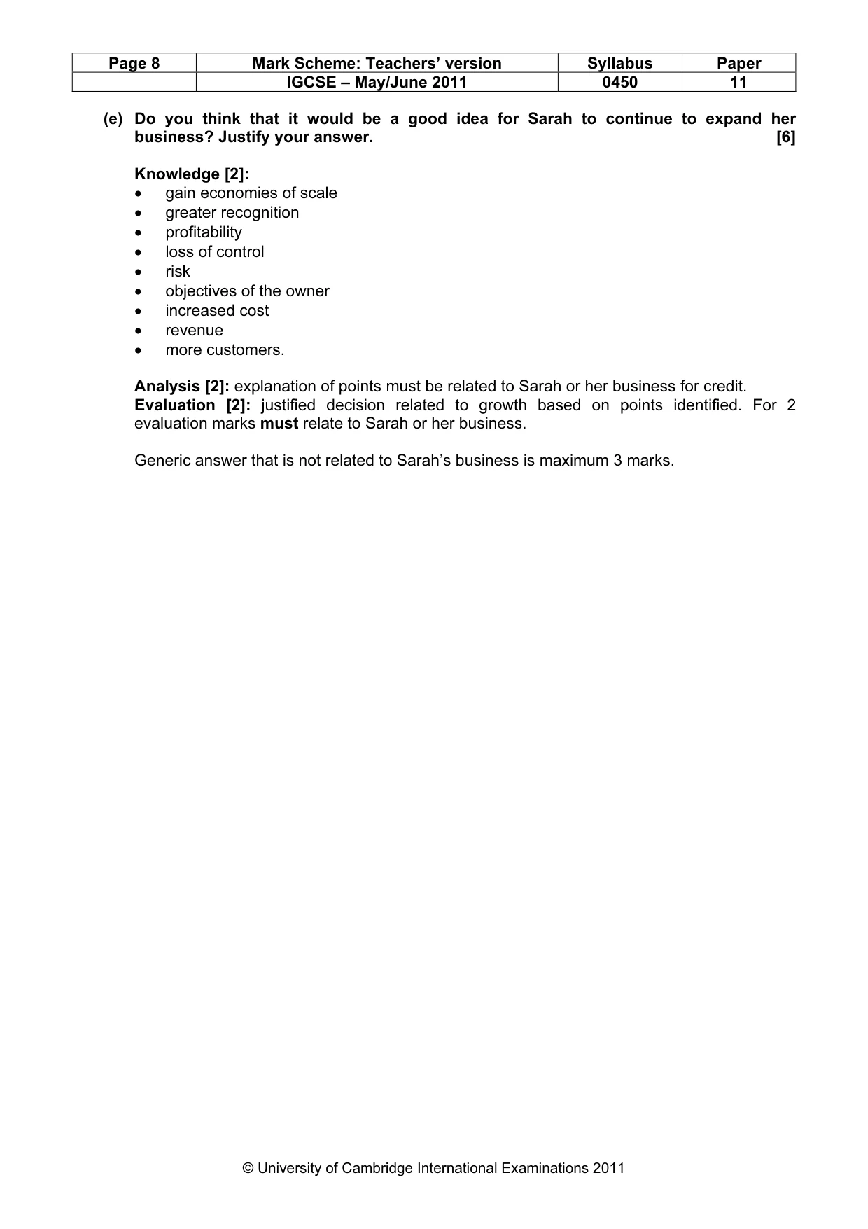Mark scheme, page 8 of 11