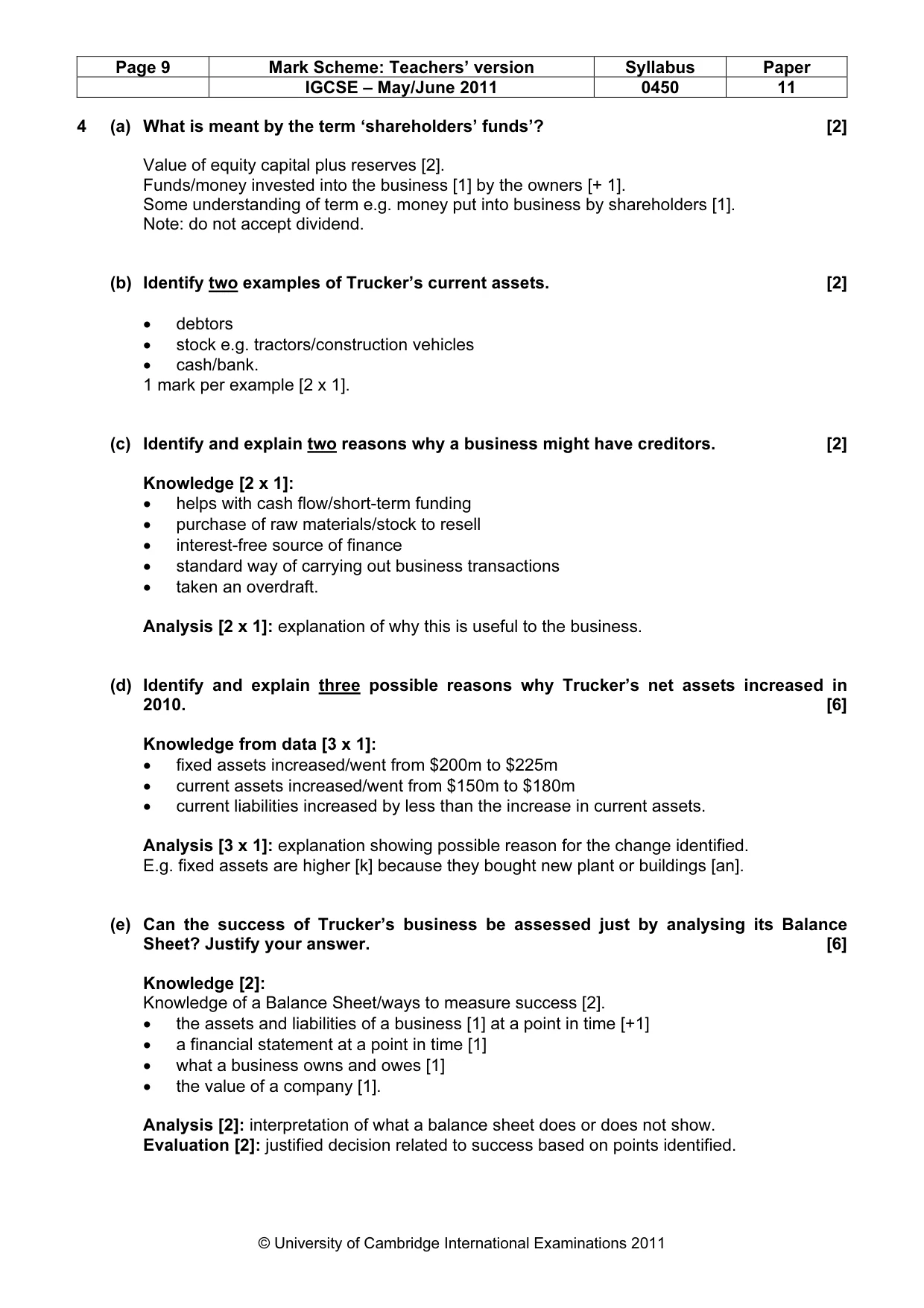 Mark scheme, page 9 of 11