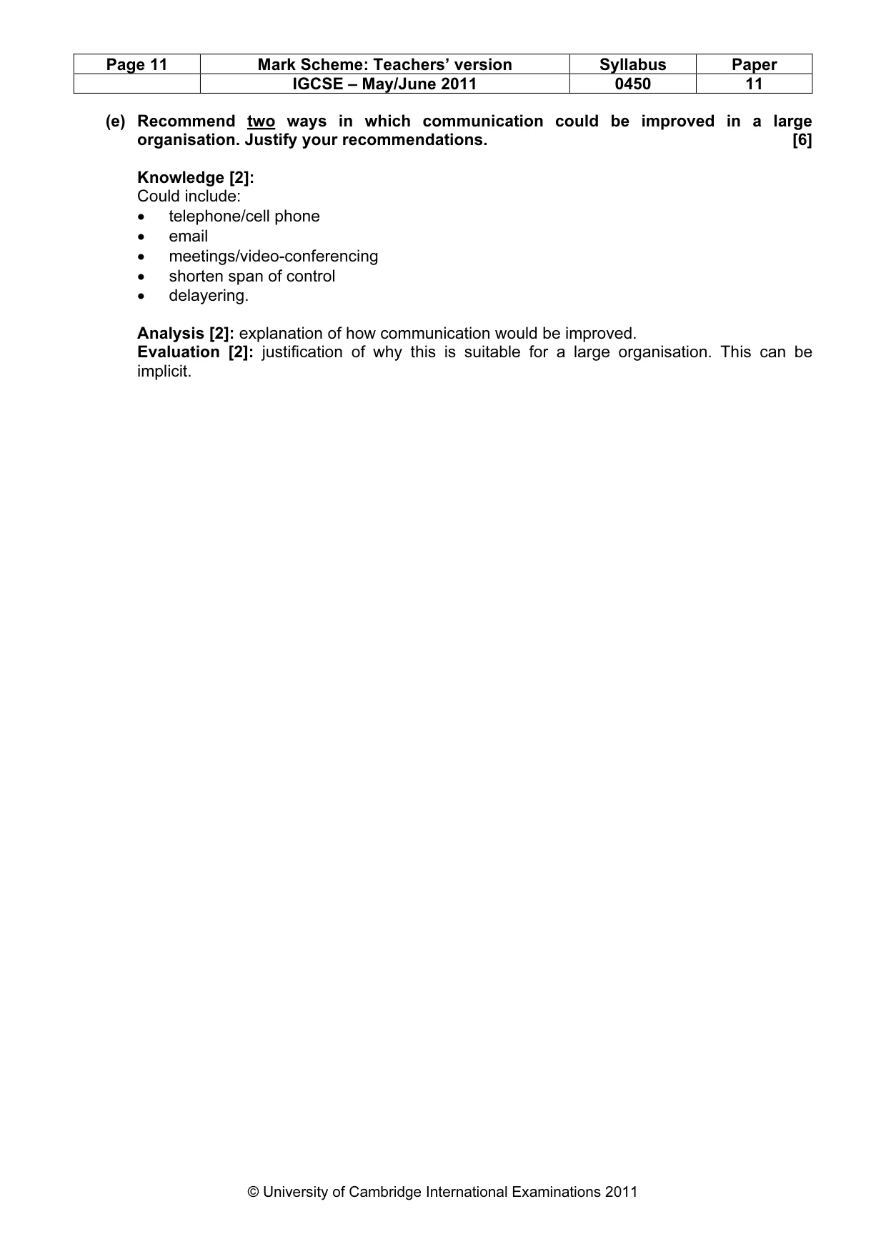 Mark scheme, page 11 of 11