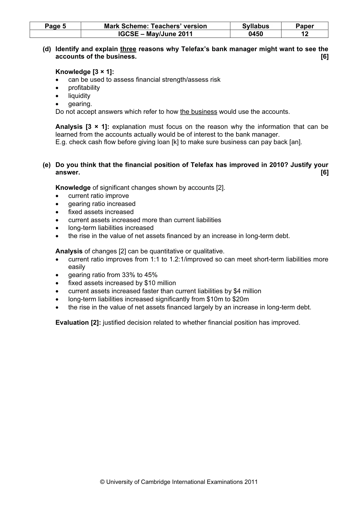 Mark scheme, page 5 of 10