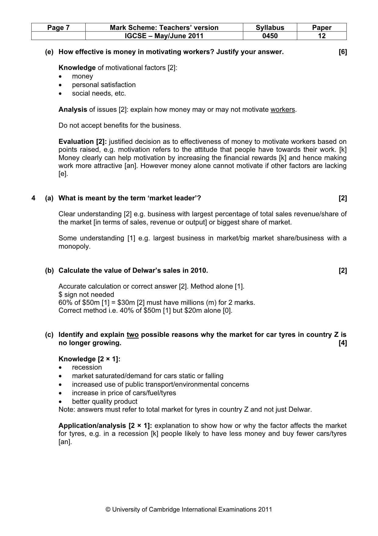 Mark scheme, page 7 of 10