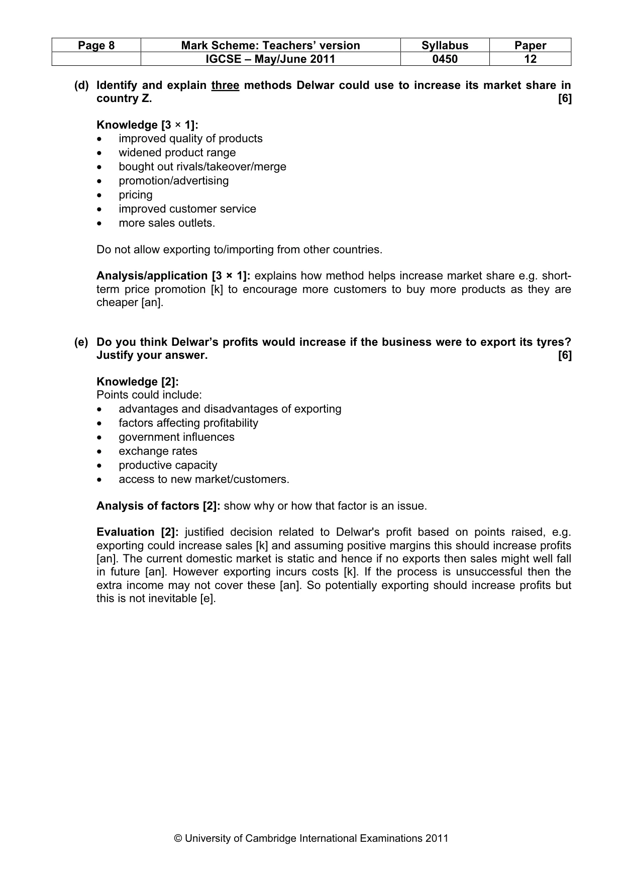 Mark scheme, page 8 of 10