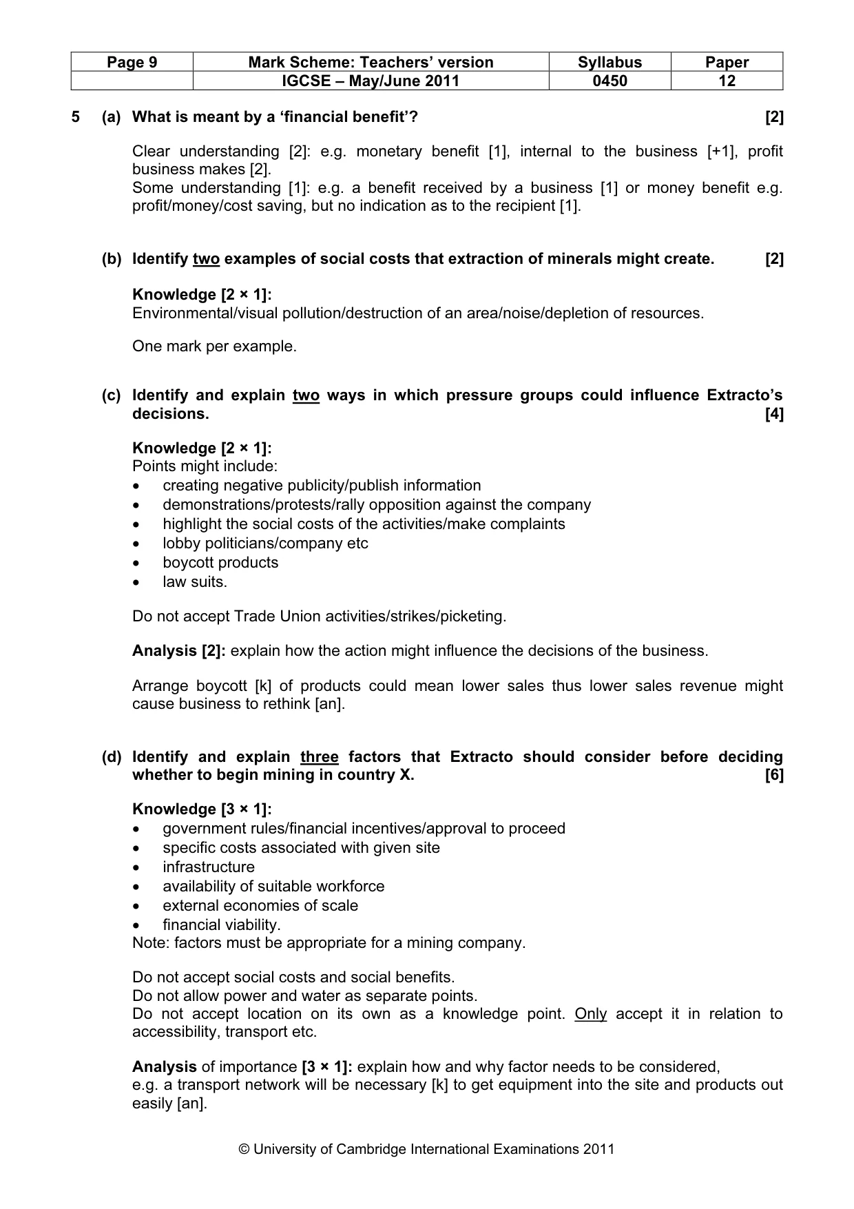 Mark scheme, page 9 of 10