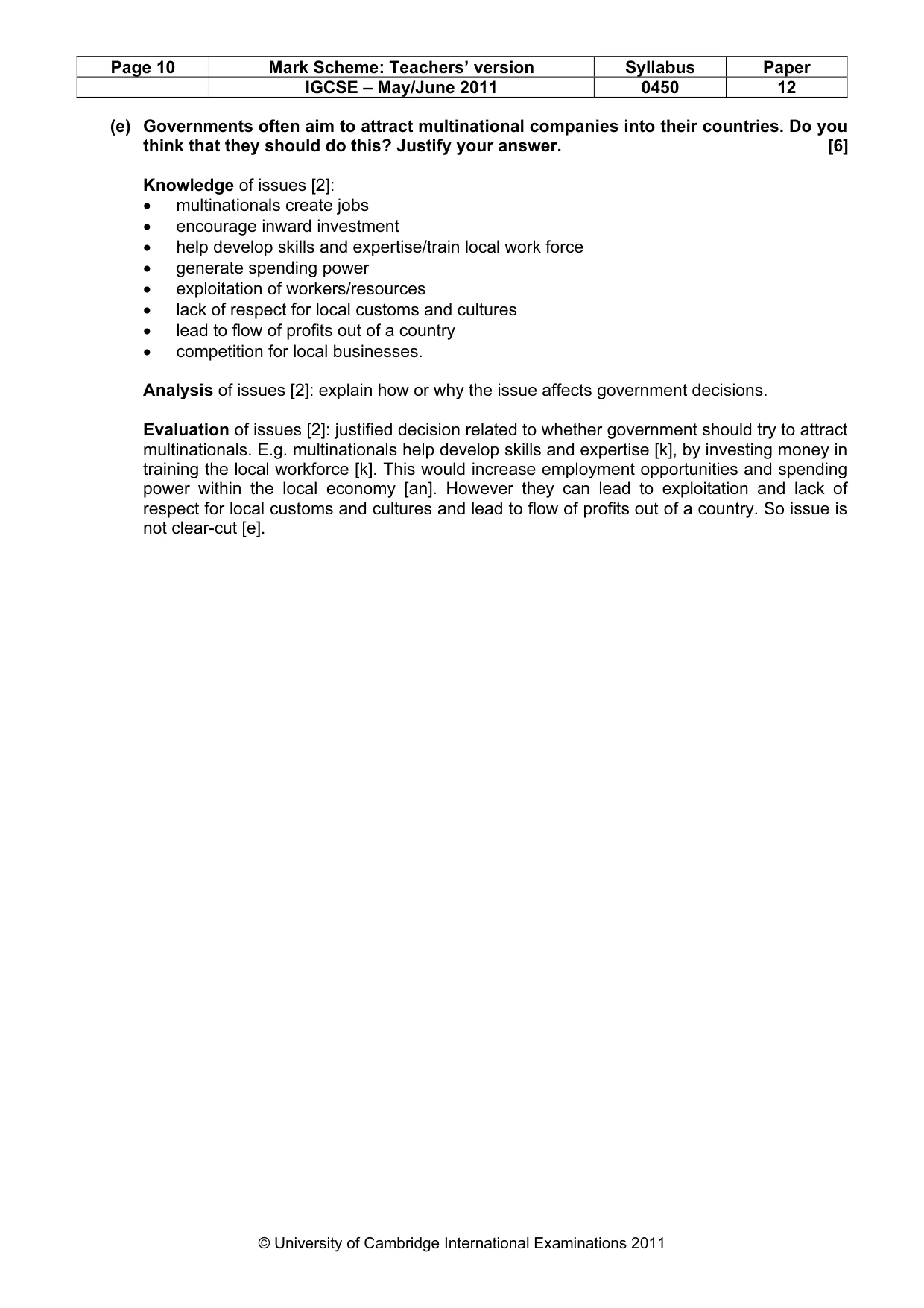 Mark scheme, page 10 of 10