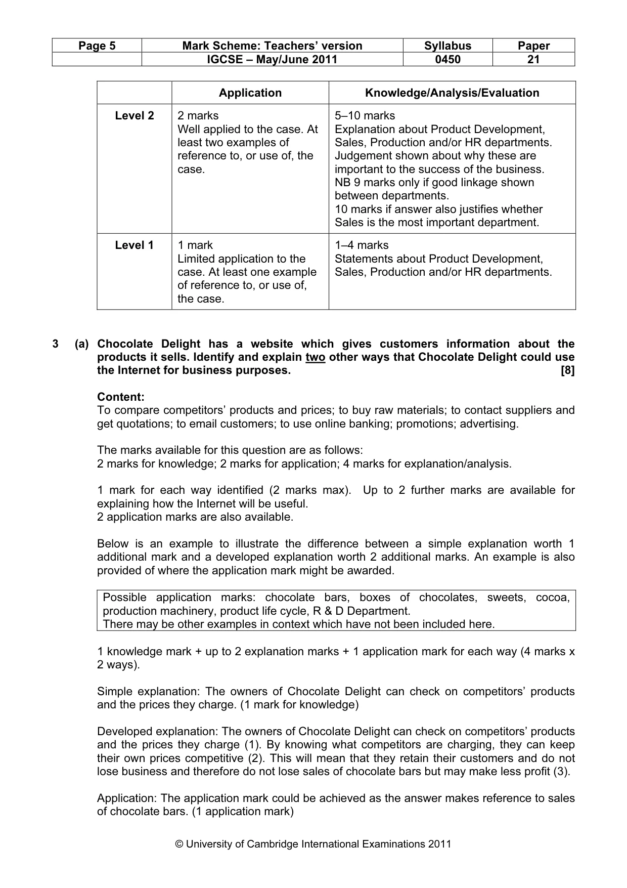 Mark scheme, page 5 of 10