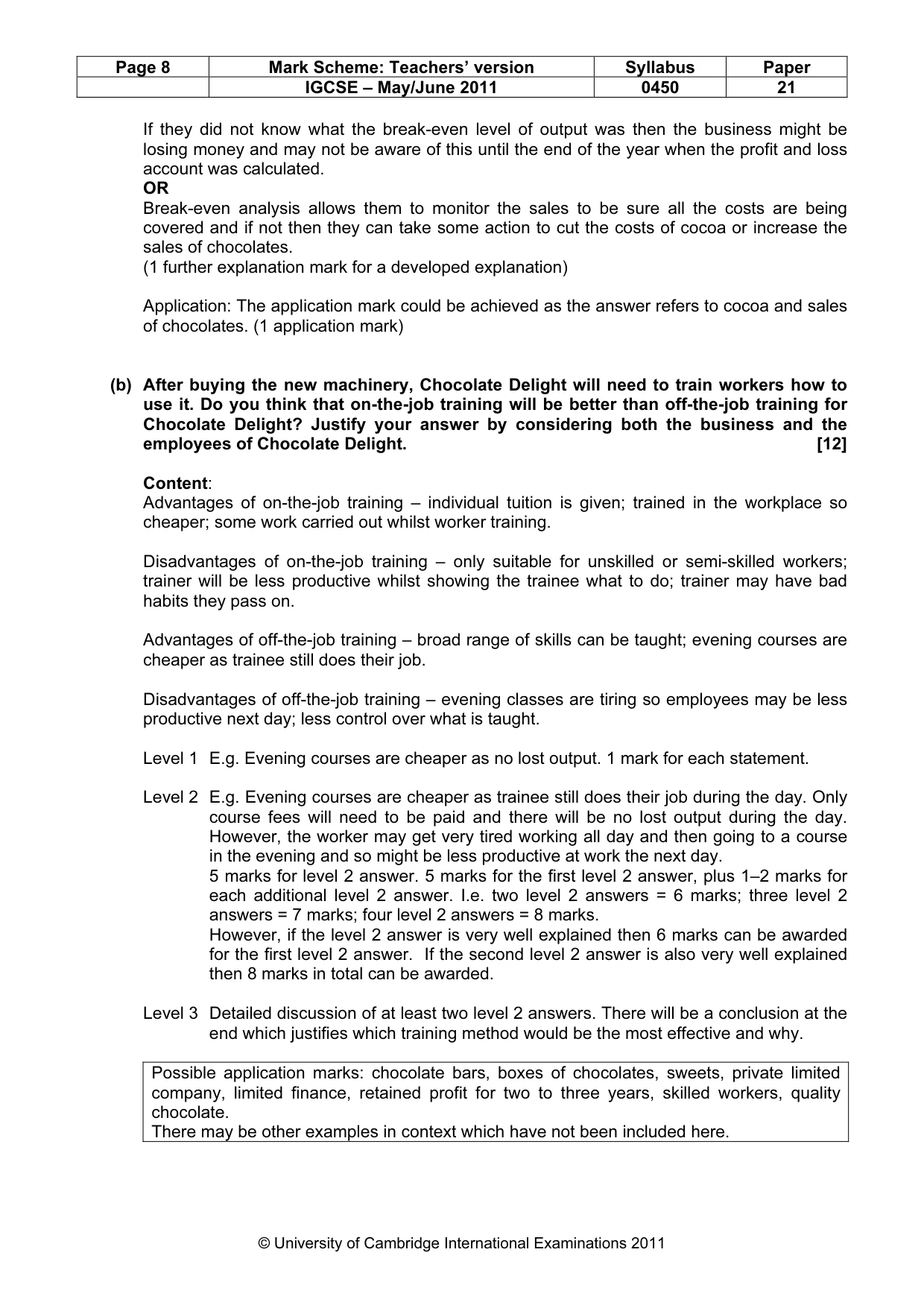 Mark scheme, page 8 of 10